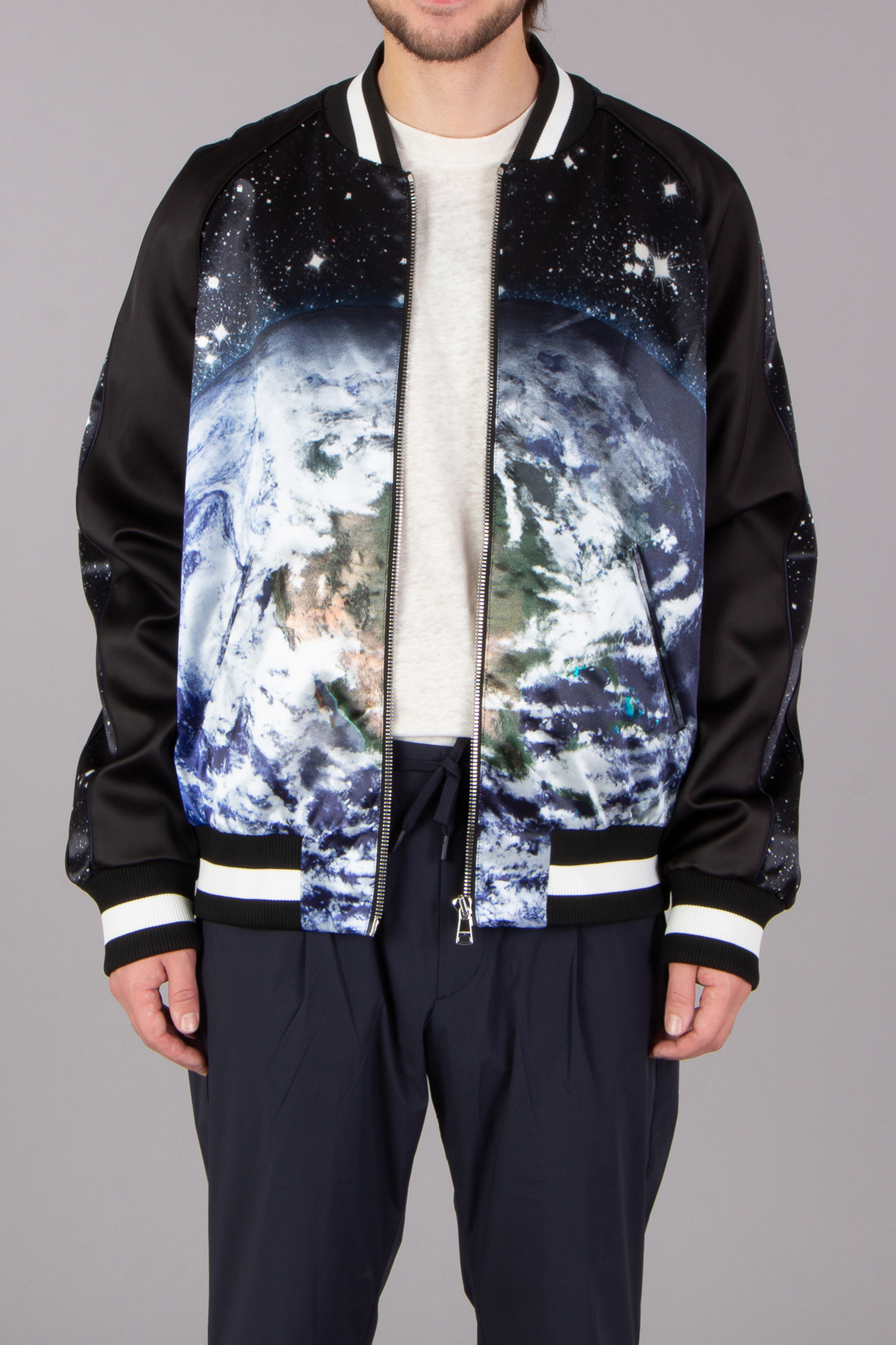 BALMAIN Classic Fit Printed Satin Bomber Jacket BALMAIN Classic Fit Printed Satin Bomber Jacket