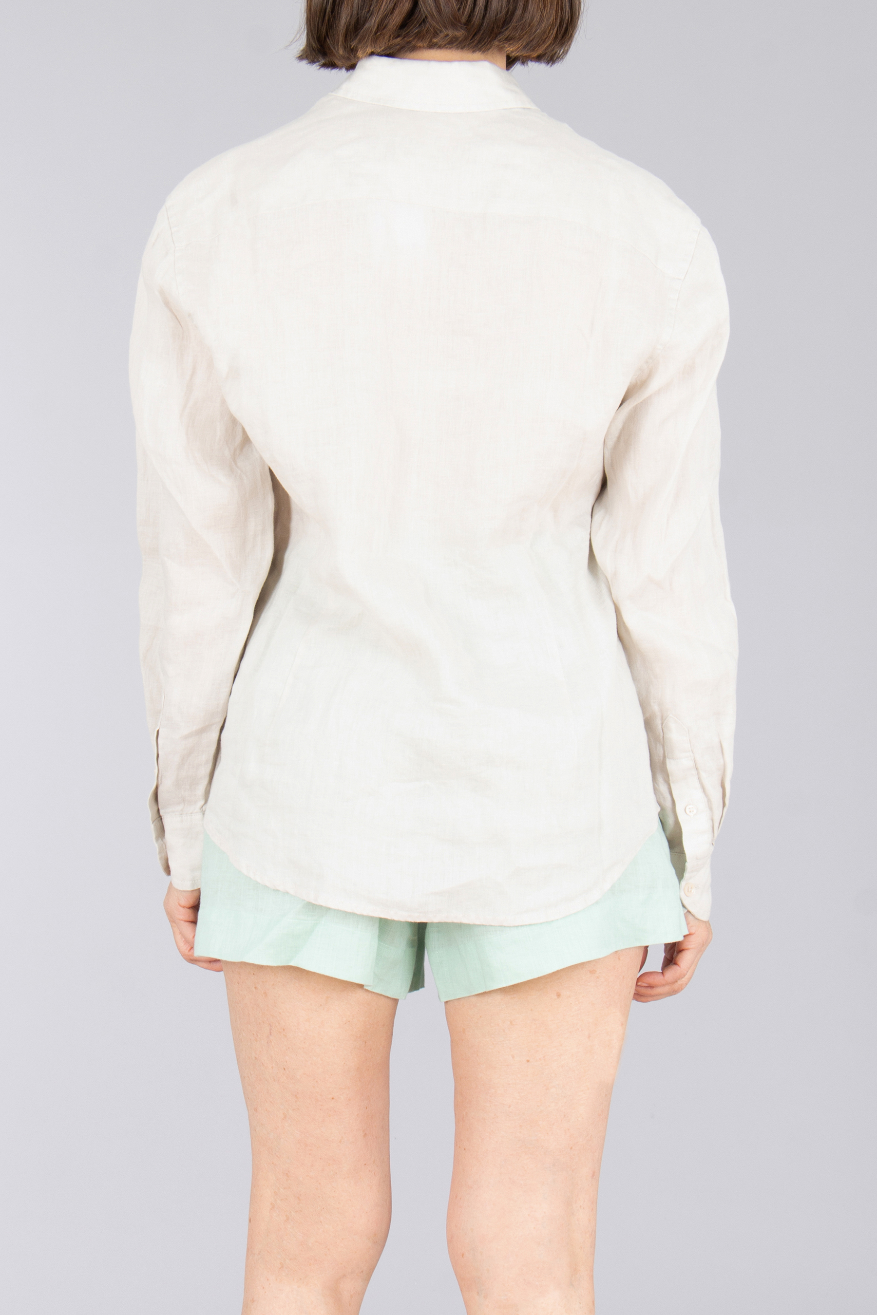 Langarm, Mantel, Bluse, Leinen, Kurze Hosen
