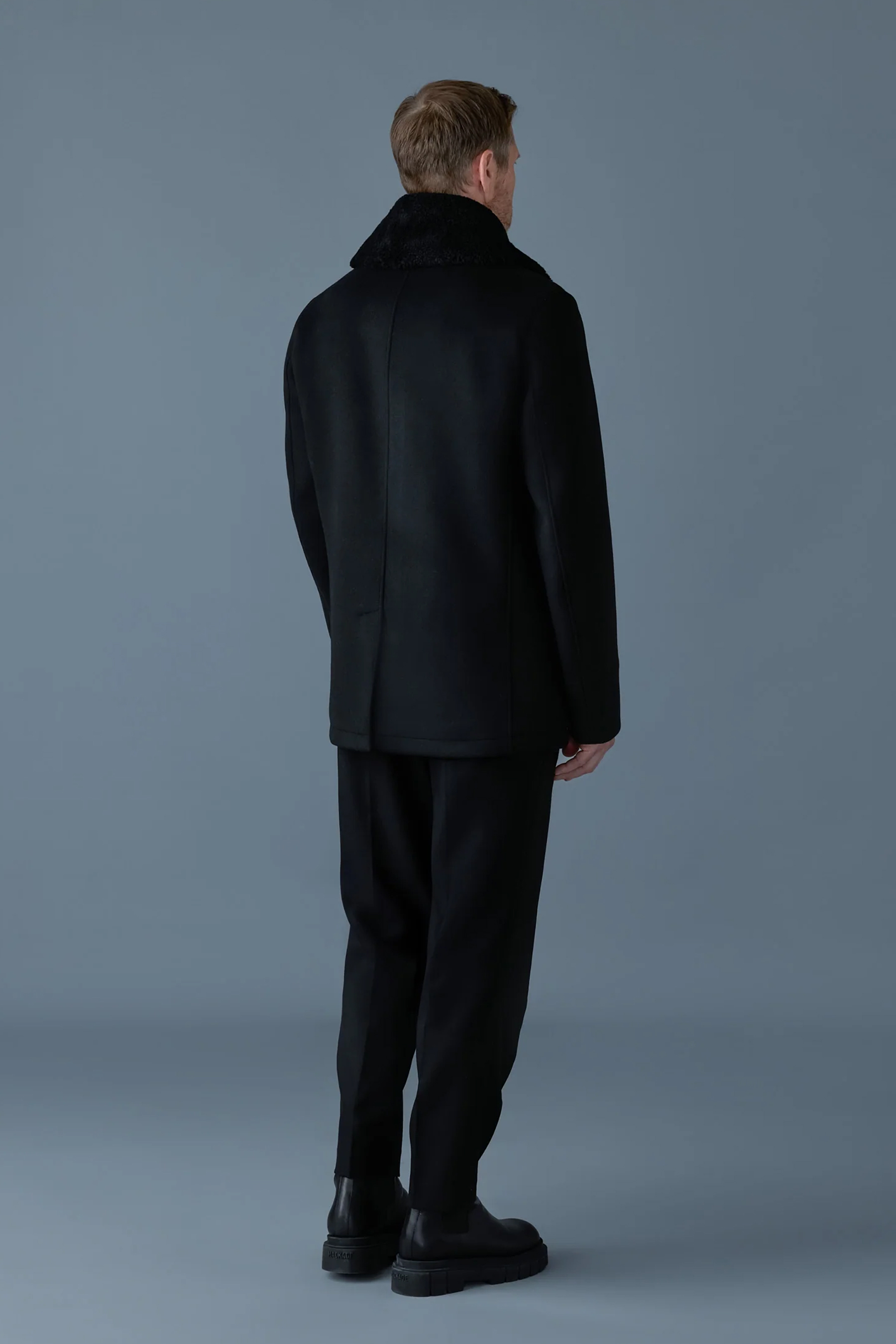 MACKAGE Shearling Trim Wool Pea Coat Cole MACKAGE Shearling Trim Wool Pea Coat Cole