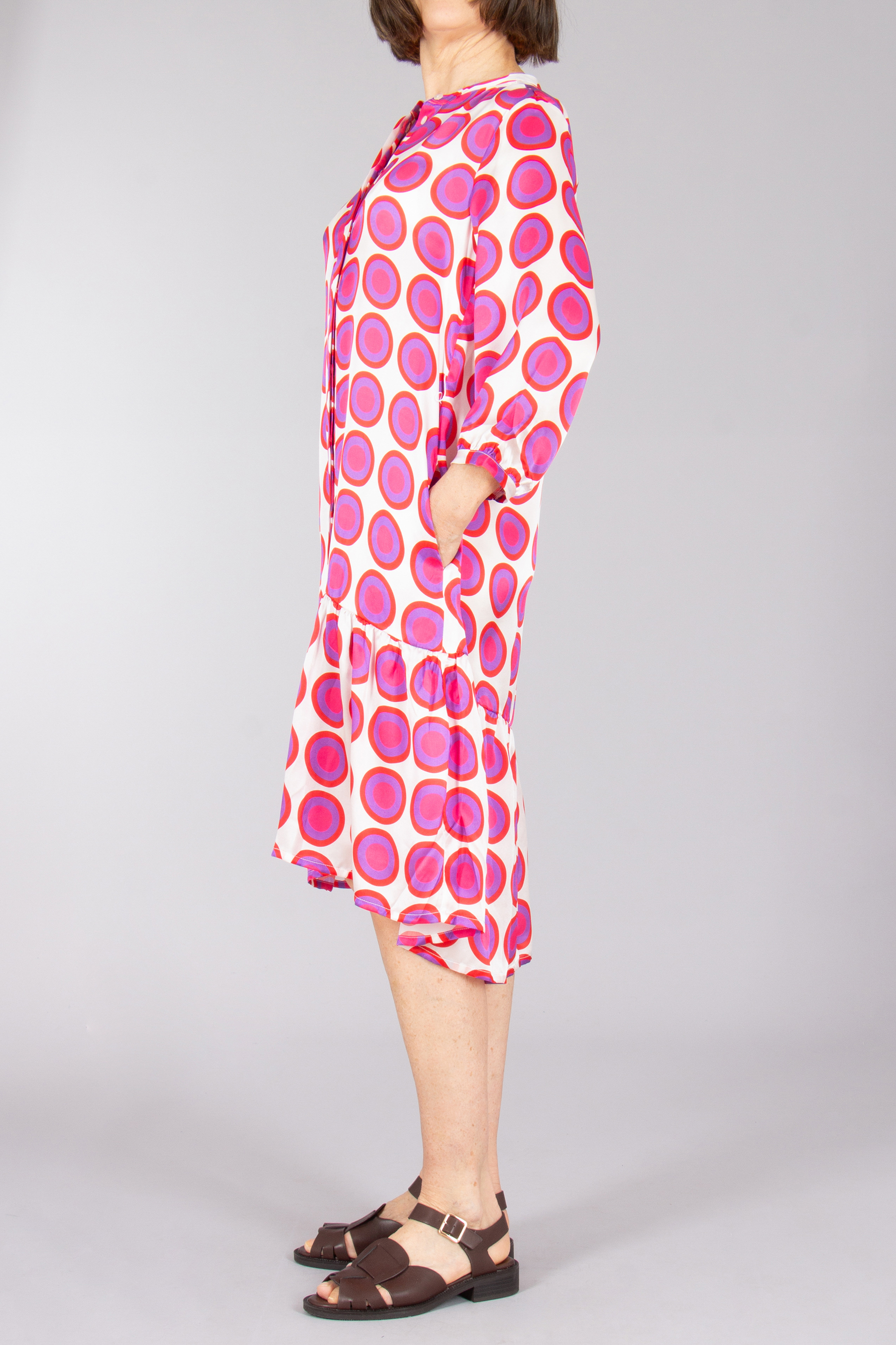 0039 ITALY Printed Silk Dress Milo Sandale, Kleid, Erwachsener, Person, Frau