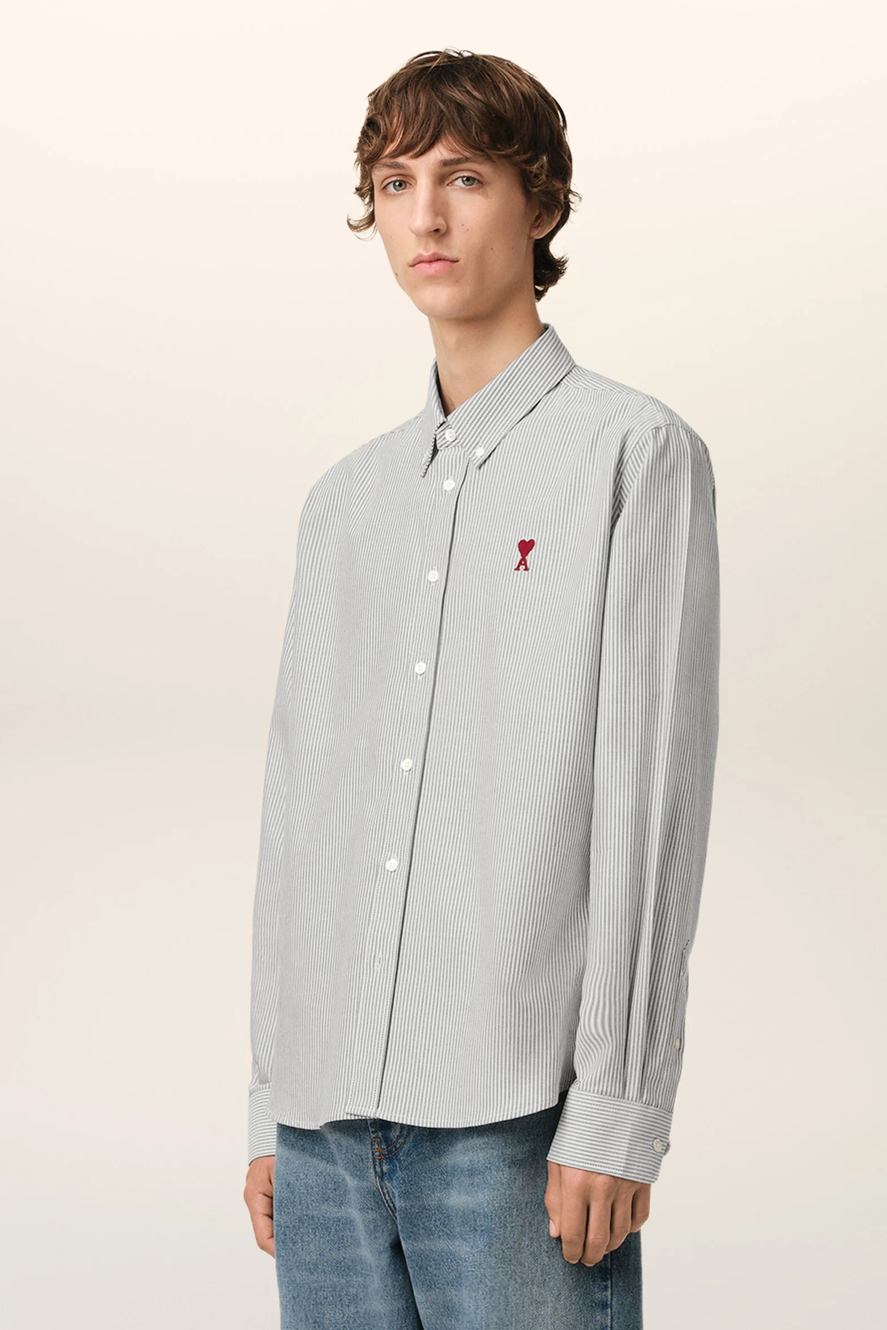 AMI PARIS Classic Fit Ami De Coeur Striped Cotton Oxford Button-Down Shirt Bekleidung, Hemd, Langarm, Leinen, Pullover