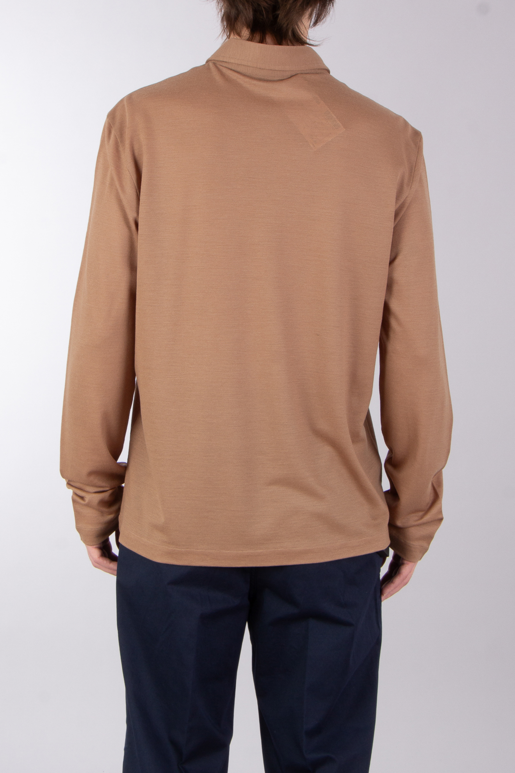 BRIONI Regular Fit Technical Wool Long Sleeve Polo Shirt BRIONI Regular Fit Technical Wool Long Sleeve Polo Shirt