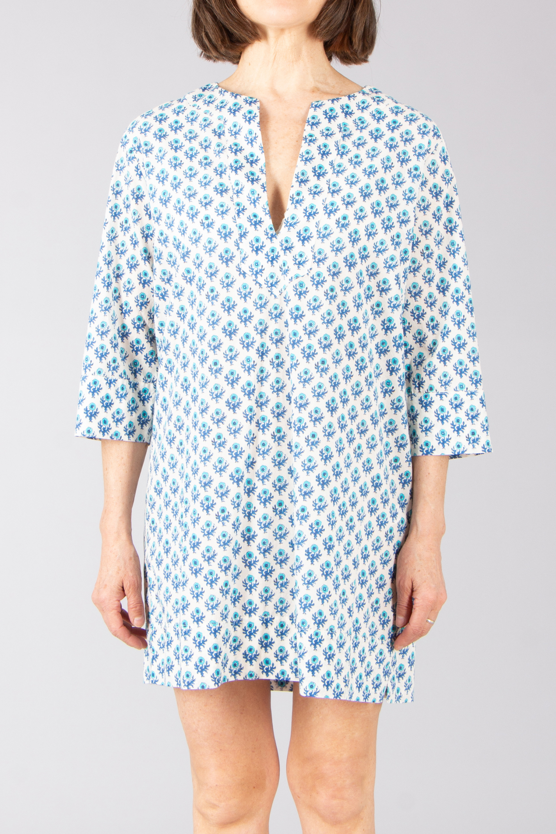 MC 2 SAINT BARTH Loose Fit Radical Flowers Print Cotton Tunic Dress Macha