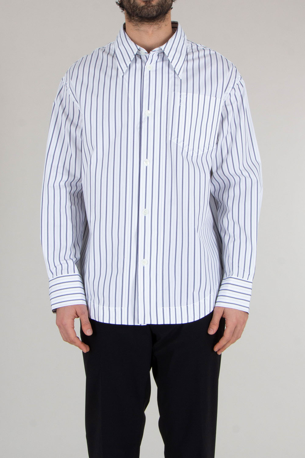 AMI PARIS Loose Fit Ami De Coeur Striped Cotton Poplin Shirt