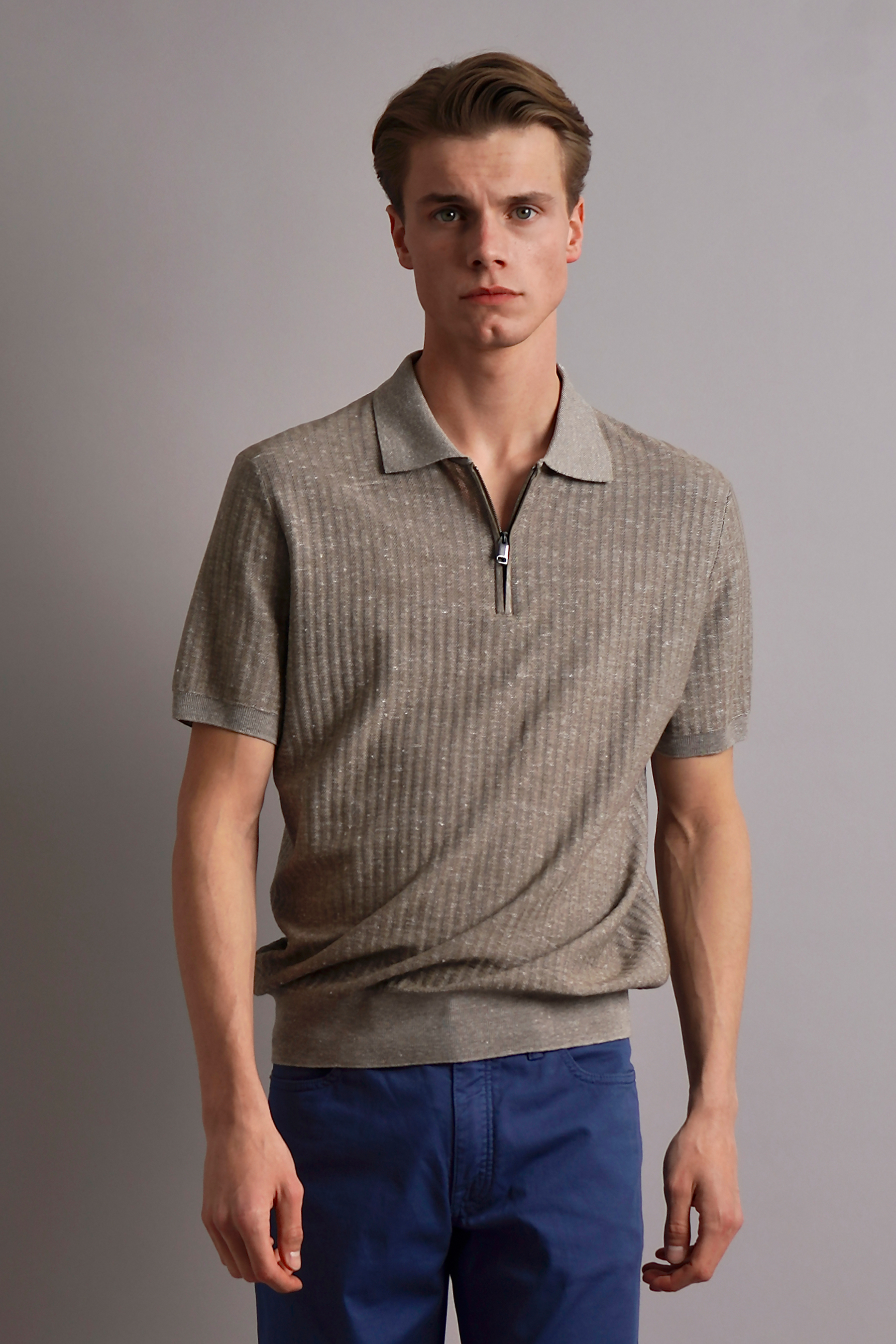 BRIONI Regular Fit Cotton-Linen-Silk-Cashmere Blend Knit Polo