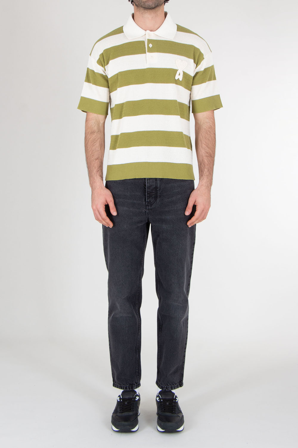 AMI PARIS Relaxed Fit Knitted Cotton Polo Shirt 