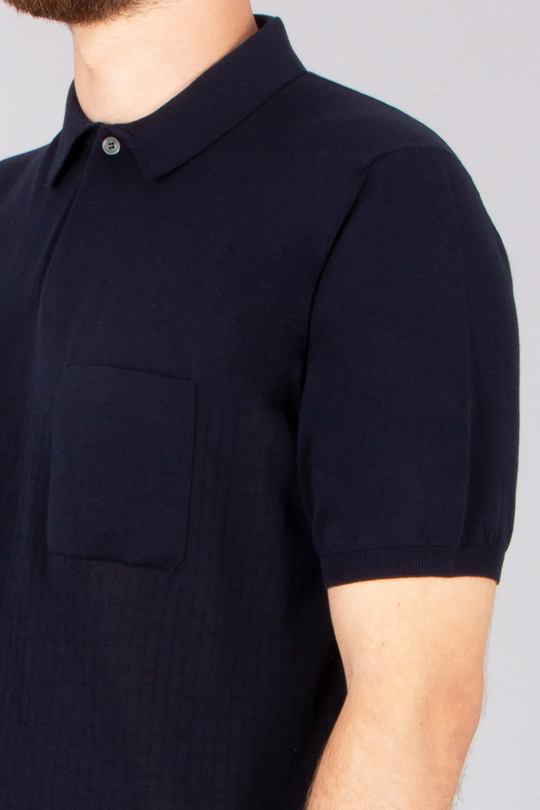 SEASE Regular Fit Cotton Crêpe Knit Polo Loom Hemd, T-shirt, Ärmel, Mann, Person