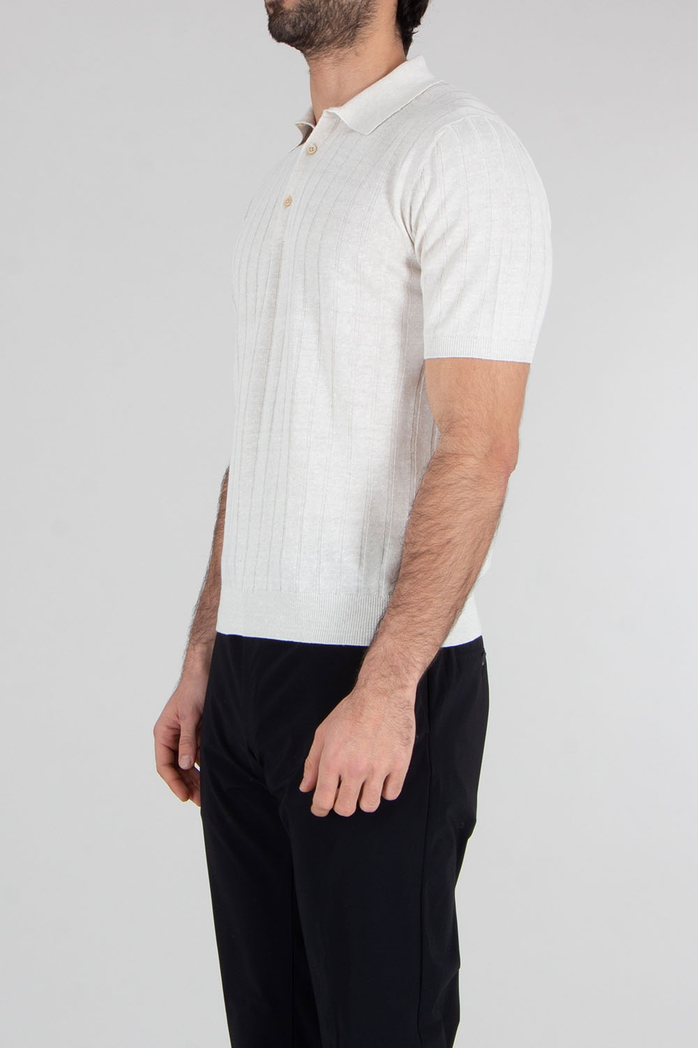 BOGLIOLI Regular Fit Stripe Structure Linen-Cotton Blend Knit Polo