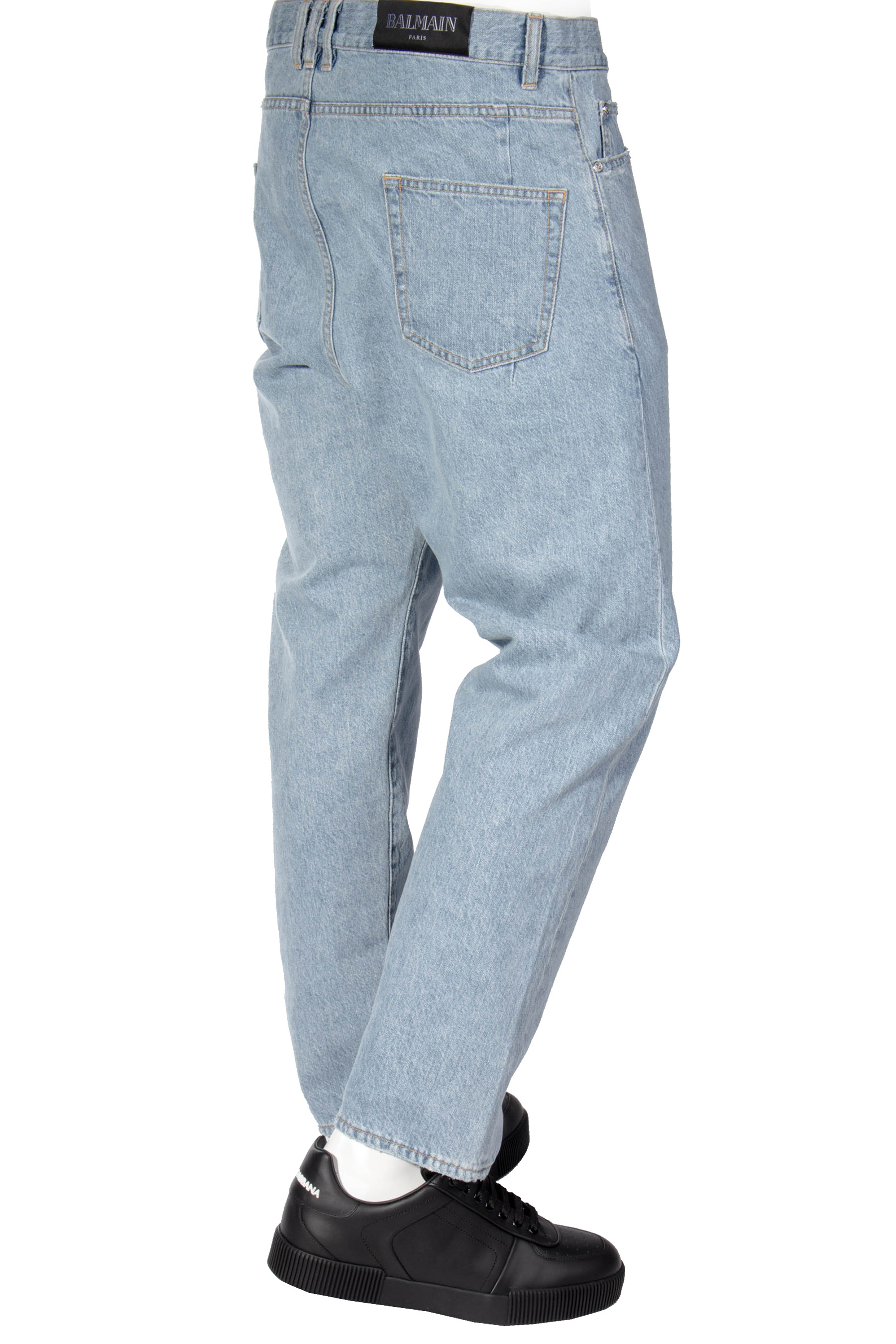 BALMAIN Straight Fit Cotton Denim Jeans 