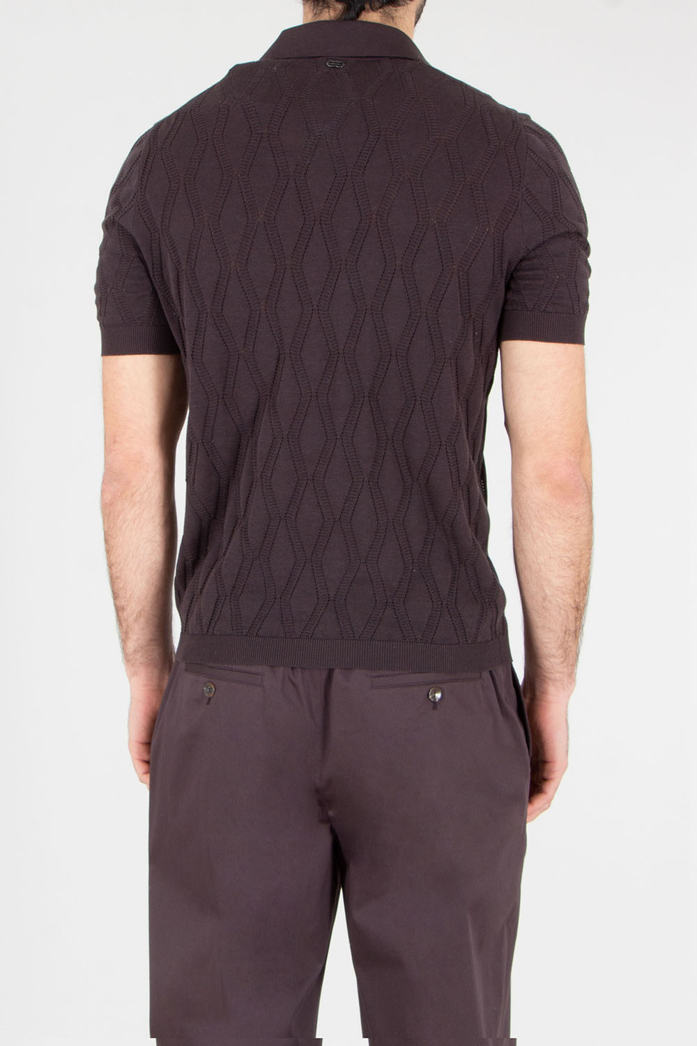 AGNONA Regular Fit Lace Pattern Cotton-Silk Blend Knit Polo