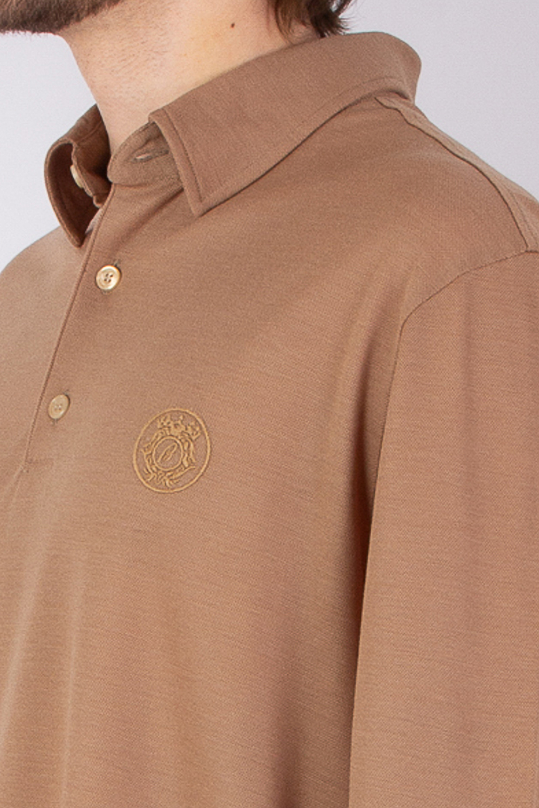 BRIONI Regular Fit Technical Wool Long Sleeve Polo Shirt BRIONI Regular Fit Technical Wool Long Sleeve Polo Shirt