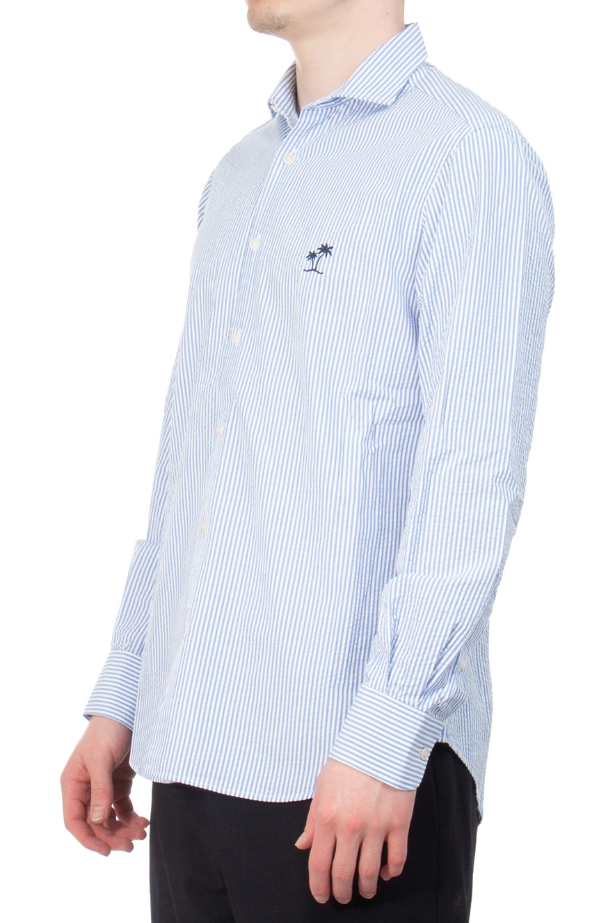 MC 2 SAINT BARTH Regular Fit Striped Seersucker Cotton Shirt Pamplona