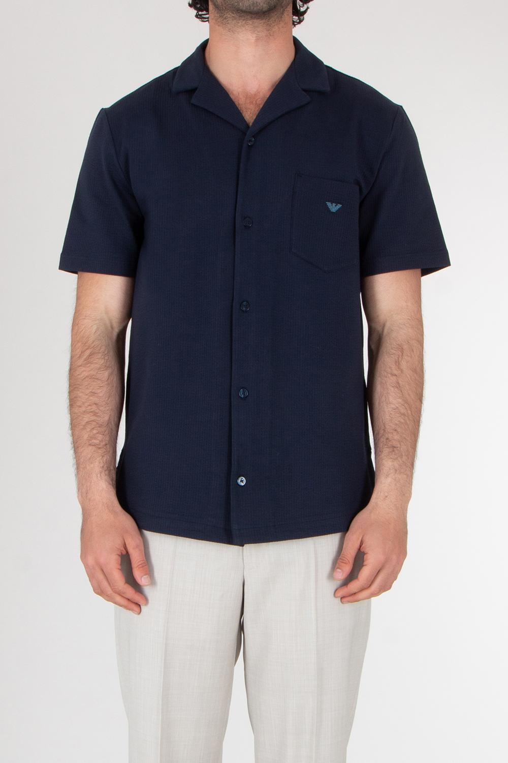 EMPORIO ARMANI Striped Seersucker Short Sleeve Shirt