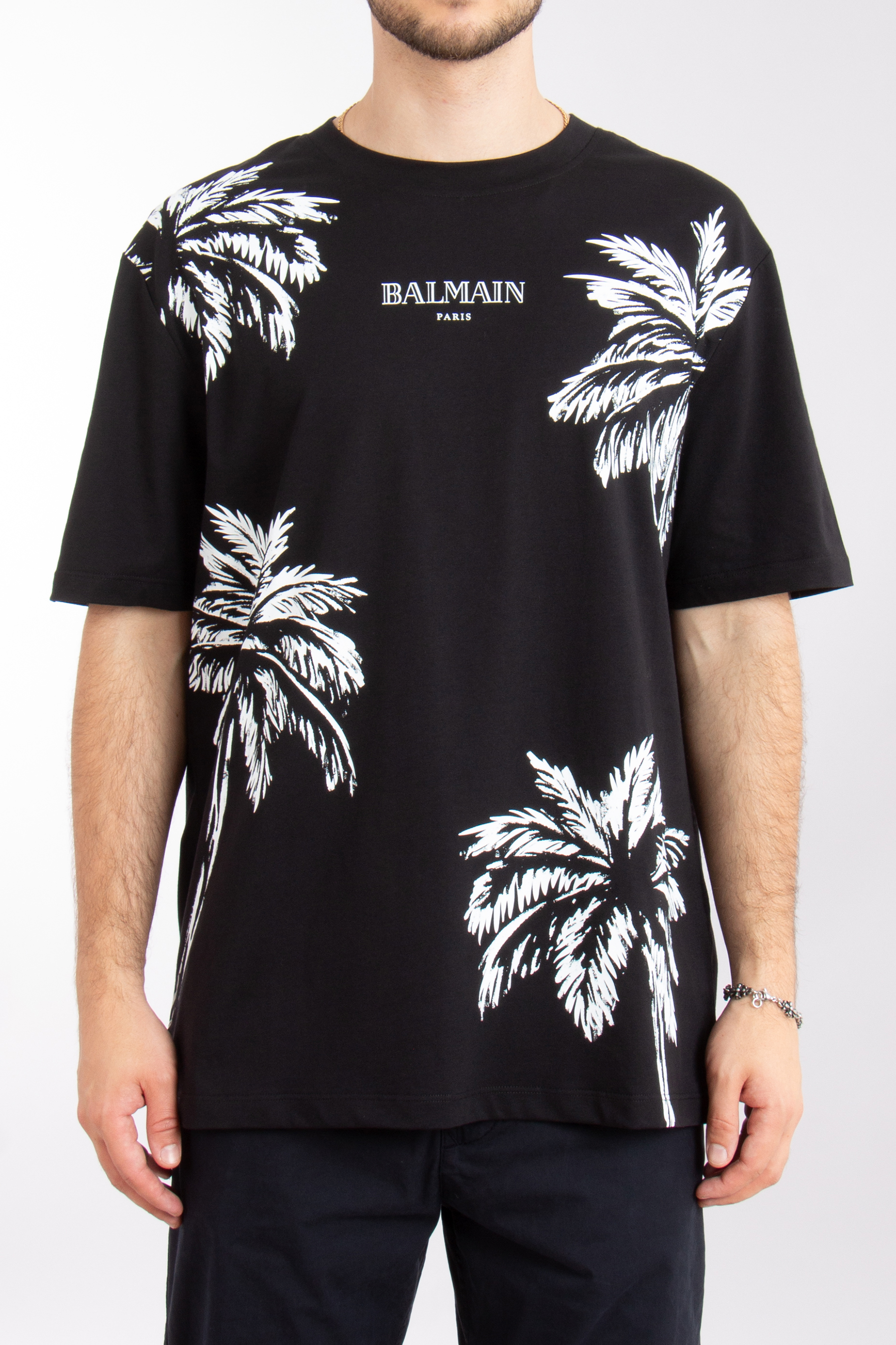 BALMAIN Palm Tree Print Cotton T-Shirt BALMAIN Palm Tree Print Cotton T-Shirt