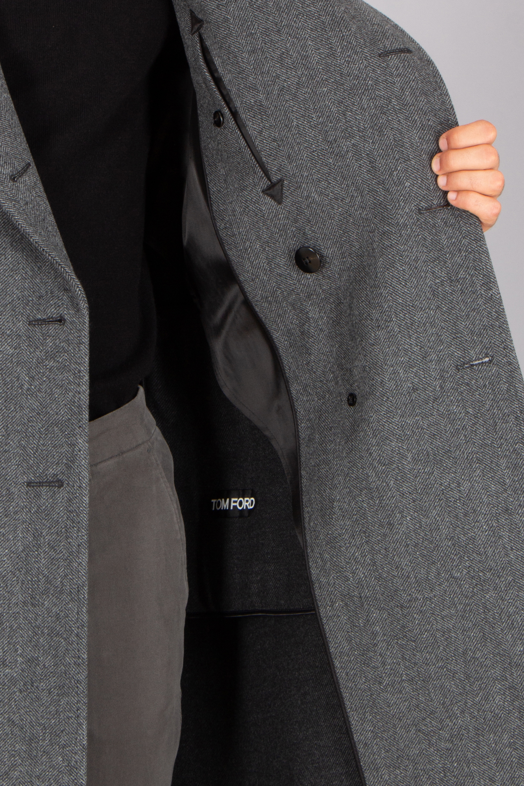 TOM FORD Relaxed Fit Herringbone Pattern Virgin Wool Coat Bekleidung, Mantel, Jacke, Blazer