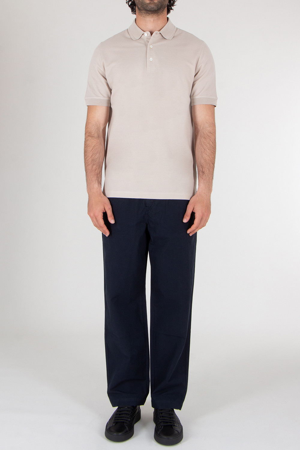 CANALI Regular Fit Textured Cotton Polo Shirt