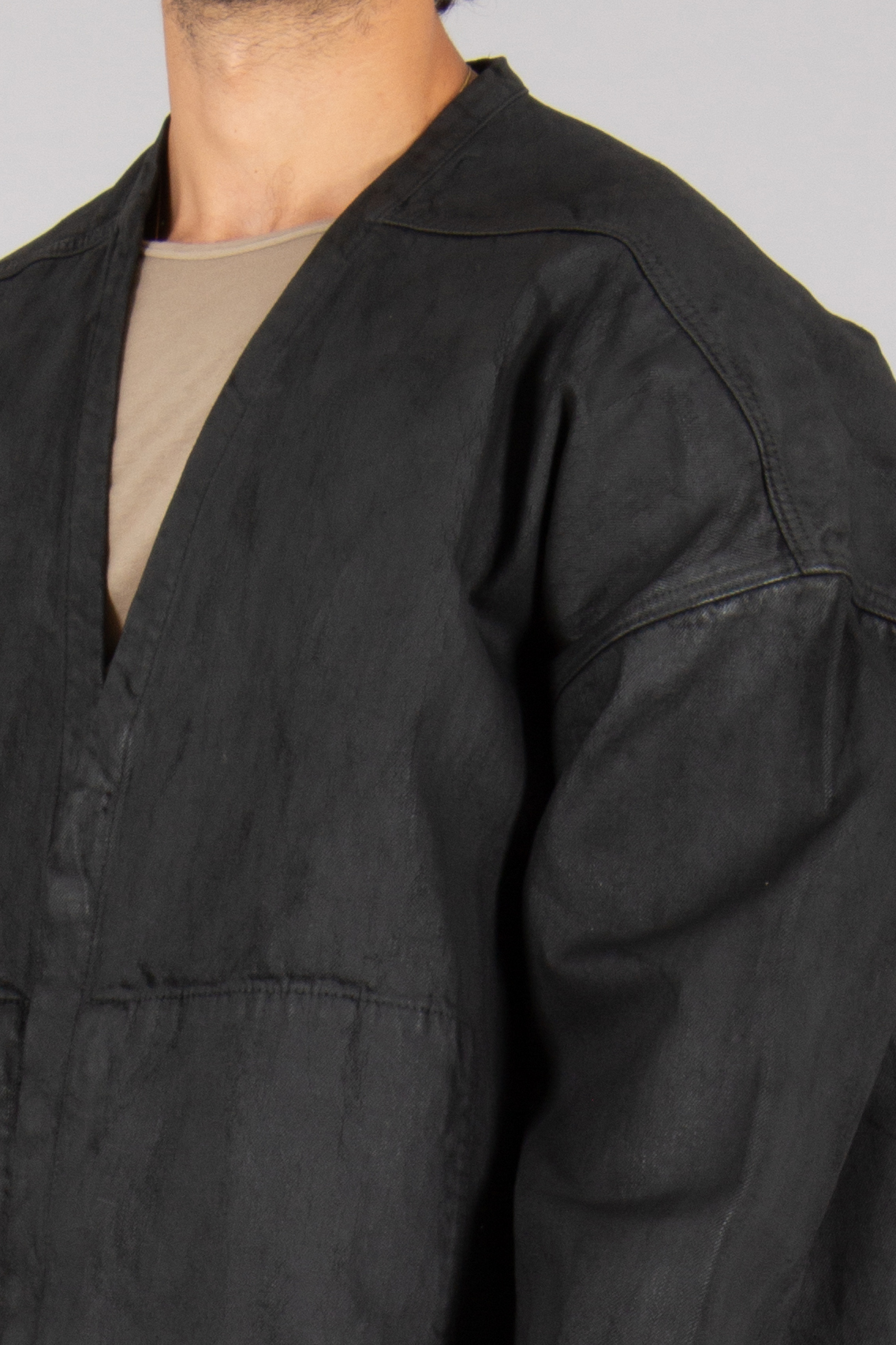 RICK OWENS DRKSHDW Oversized Wax Cotton Denim Lido Larry Shirt Bekleidung, Mantel, Jacke, Blazer
