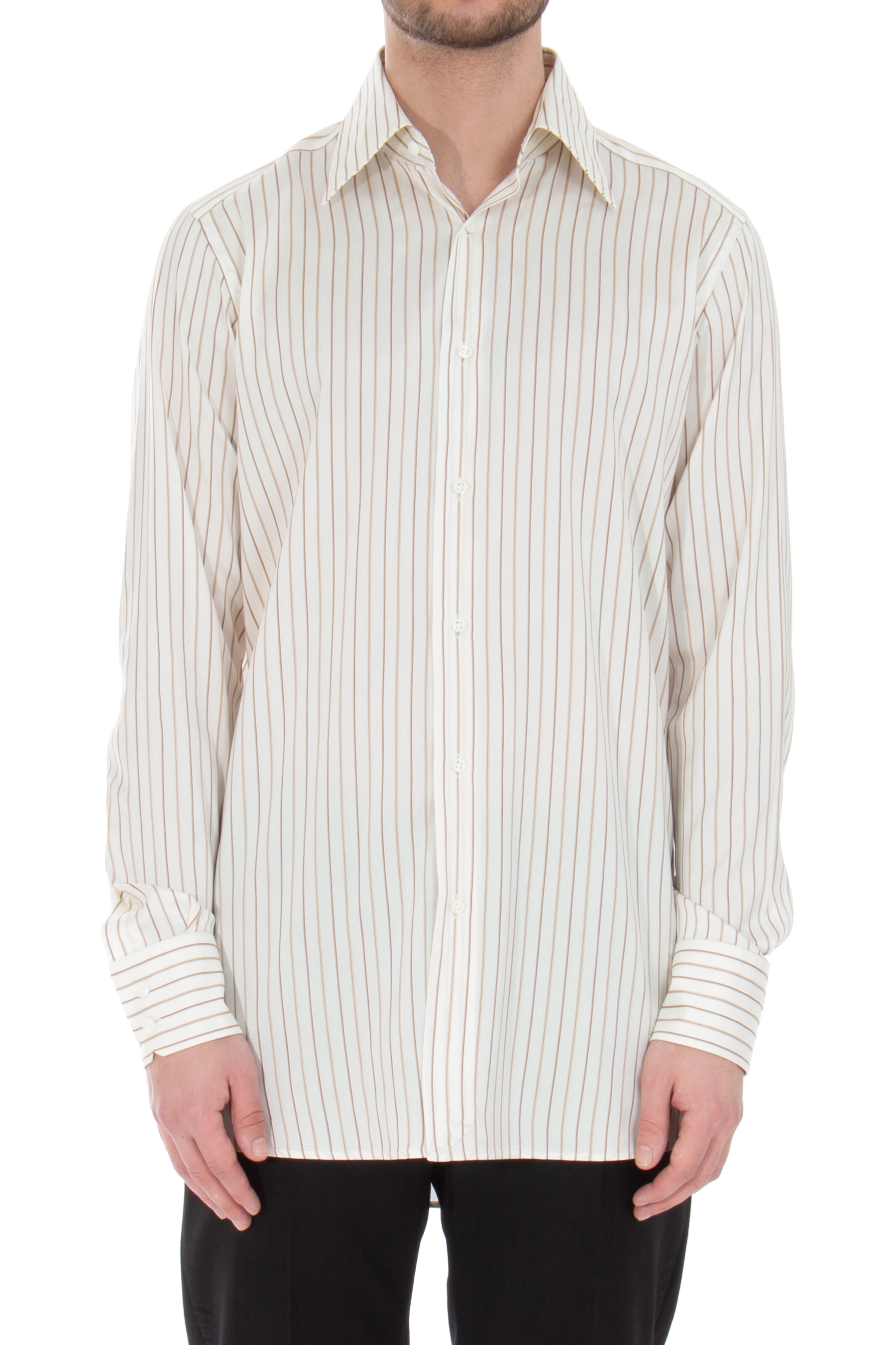 BOSS Striped Silk-Cotton Blend Shirt L-Jon-Kent BOSS Striped Silk-Cotton Blend Shirt L-Jon-Kent