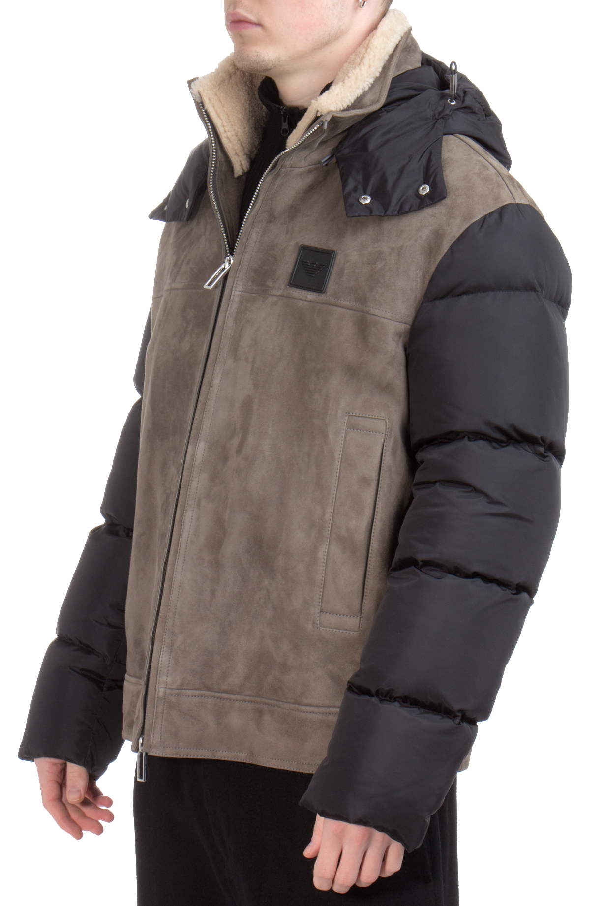 EMPORIO ARMANI Hooded Suede Down Jacket EMPORIO ARMANI Hooded Suede Down Jacket