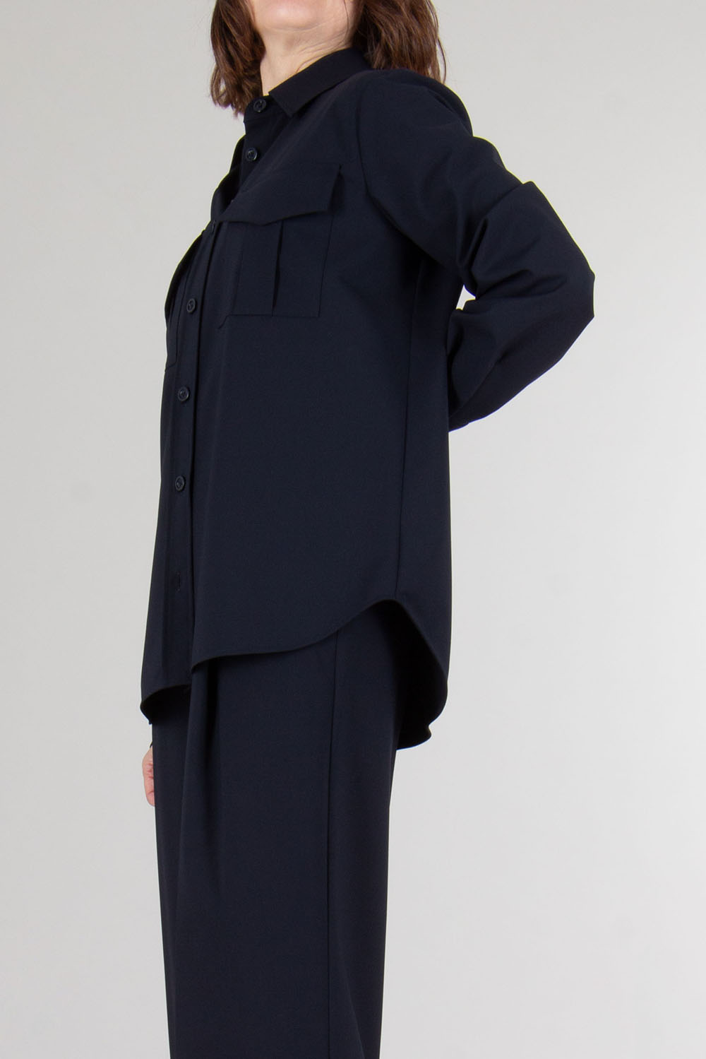 HERNO Regular Fit Stretch Wool Flap Pocket Shirt
