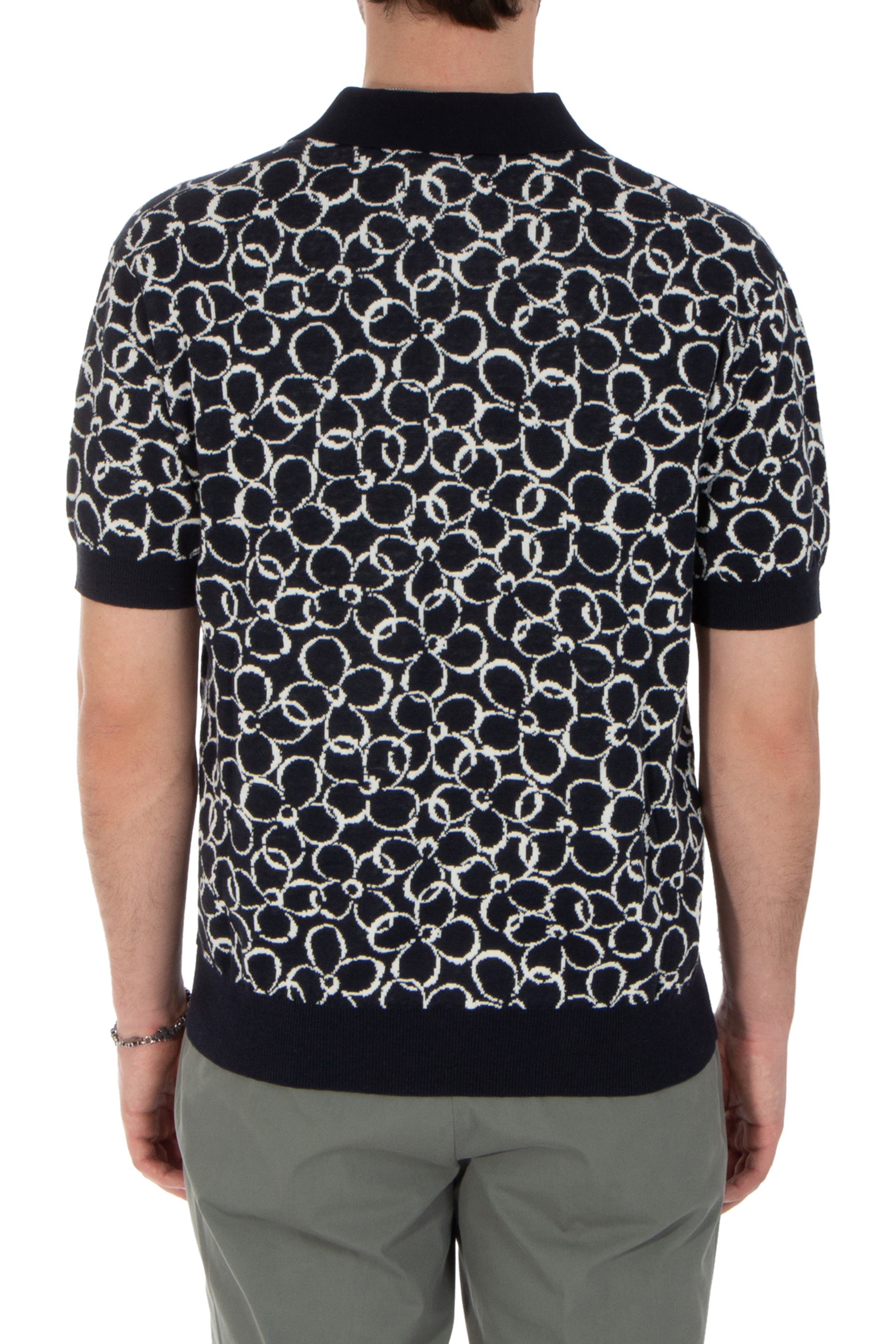 MAISON KITSUNÉ Patterned Cotton-Organic Linen Blend Knit Polo