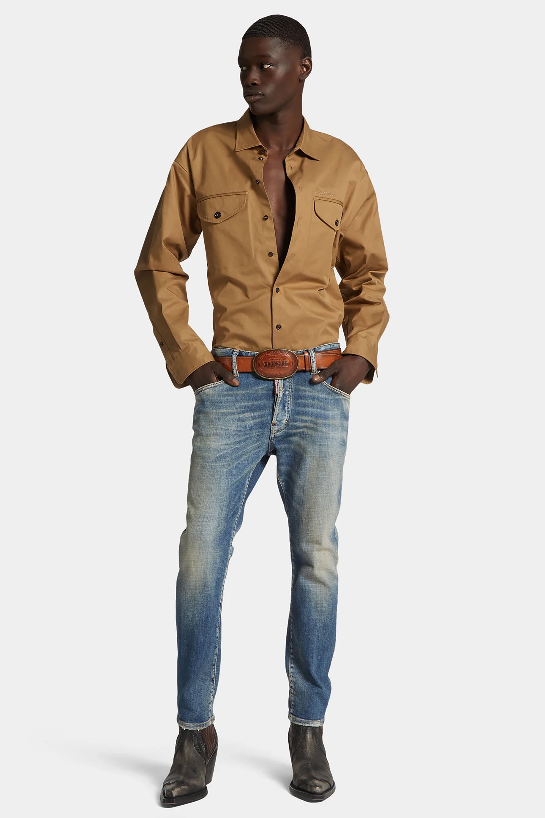 DSQUARED2 Slim Fit Medium Sandy Wash Cotton Stretch Denim Skater Jeans Mantel, Hemd, Jacke, Hosen, Gürtel
