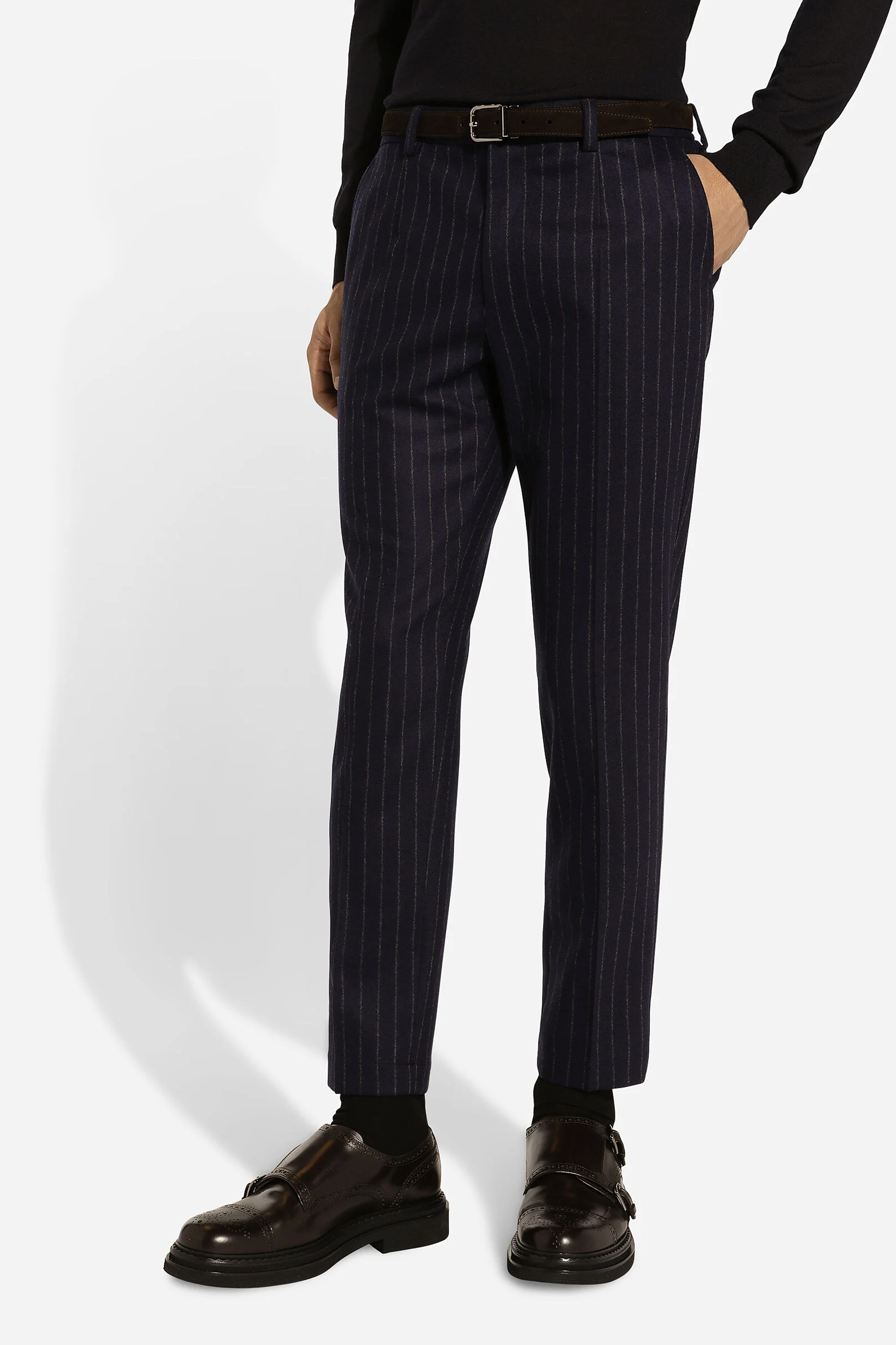 DOLCE & GABBANA Pinstripe Virgin Wool-Cashmere-Flannel Pants DOLCE & GABBANA Pinstripe Virgin Wool-Cashmere-Flannel Pants