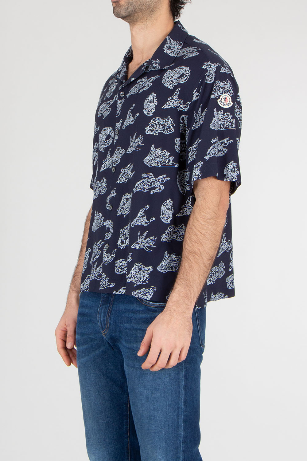 MONCLER Regular Fit Allover Print Viscose Short-Sleeve Shirt