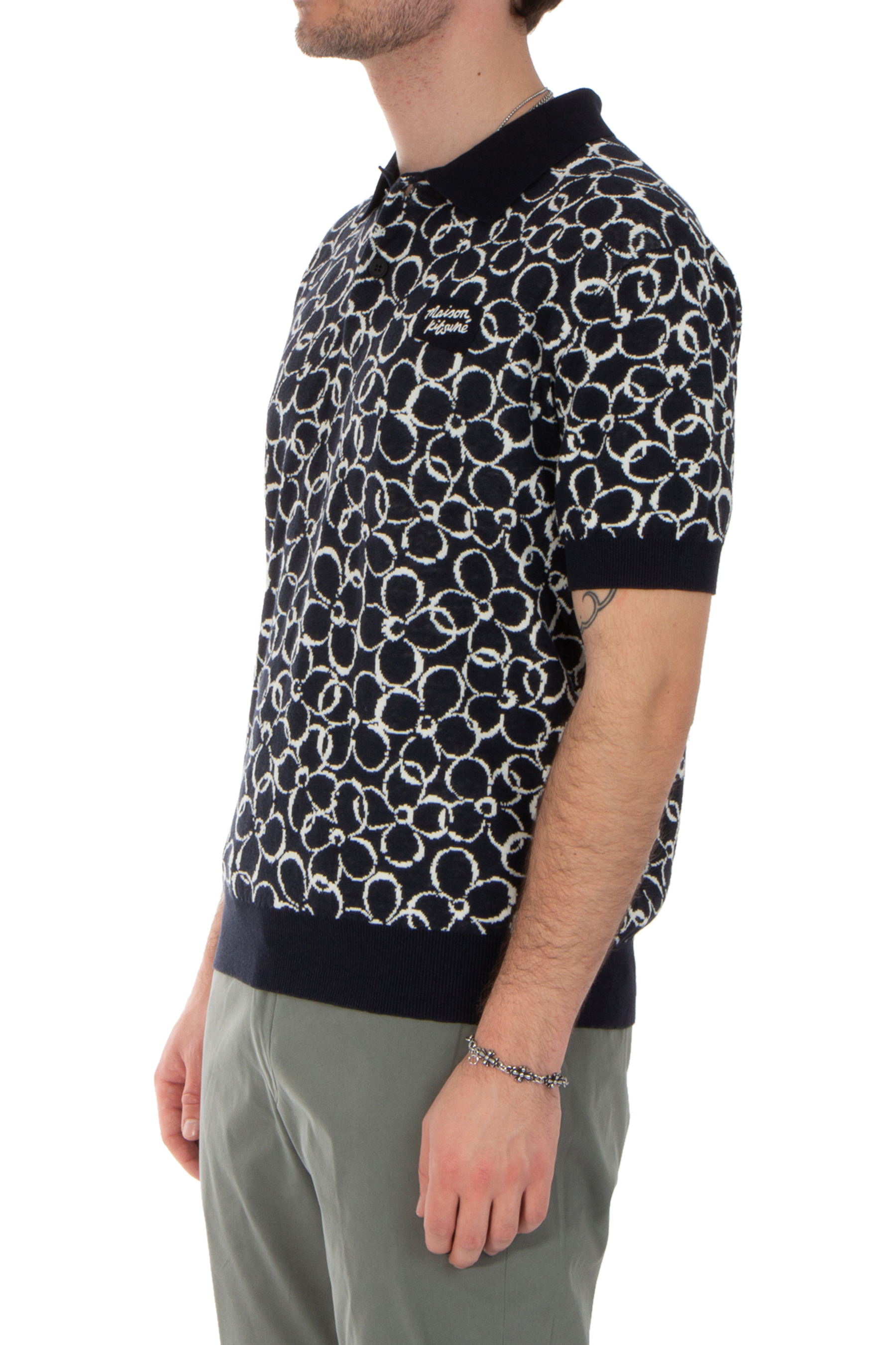 MAISON KITSUNÉ Patterned Cotton-Organic Linen Blend Knit Polo
