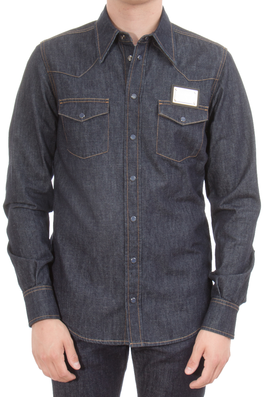 DOLCE & GABBANA LOGO PATCH JEANS SHIRT DOLCE & GABBANA LOGO PATCH JEANS SHIRT