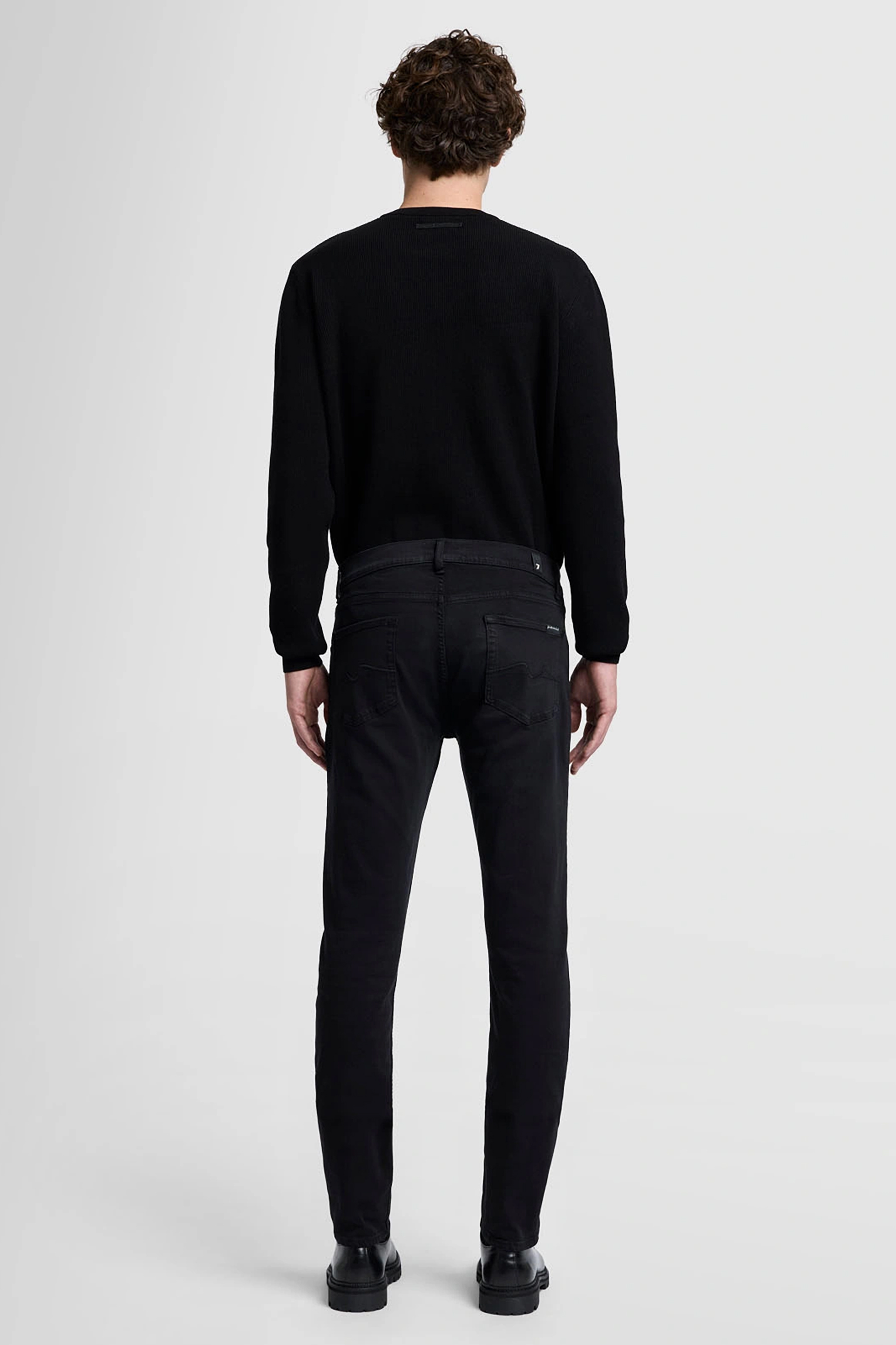 7 FOR ALL MANKIND Slim Tapered Fit Luxe Performance Plus Black Denim Jeans Slimmy Tapered Hosen, Langarm, Erwachsener, Mann, Person