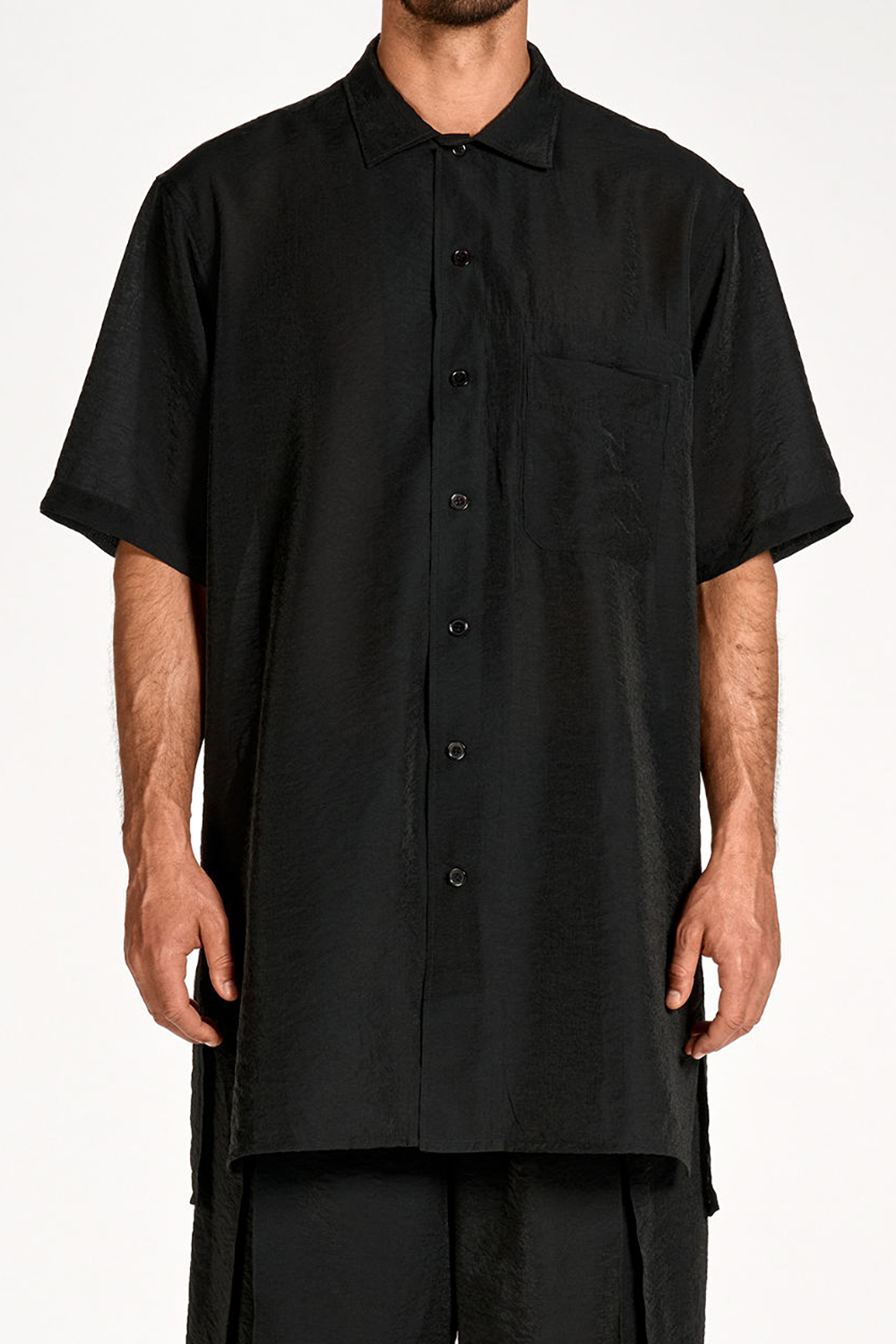 Y-3 Oversized Long Fit Viscose-Nylon-Linen Sport Uniform Short-Sleeve Shirt