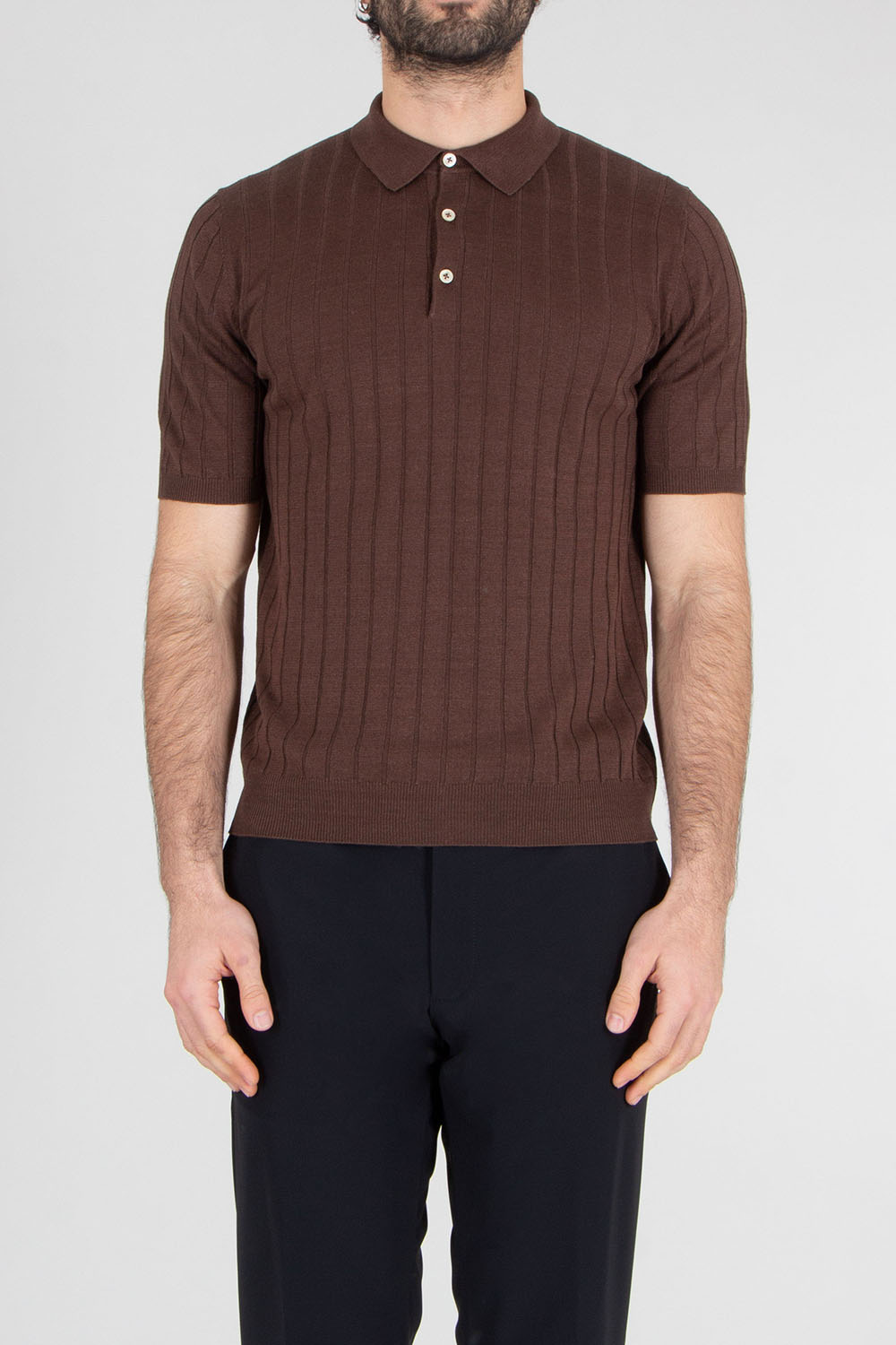 BOGLIOLI Regular Fit Stripe Structure Linen-Cotton Blend Knit Polo