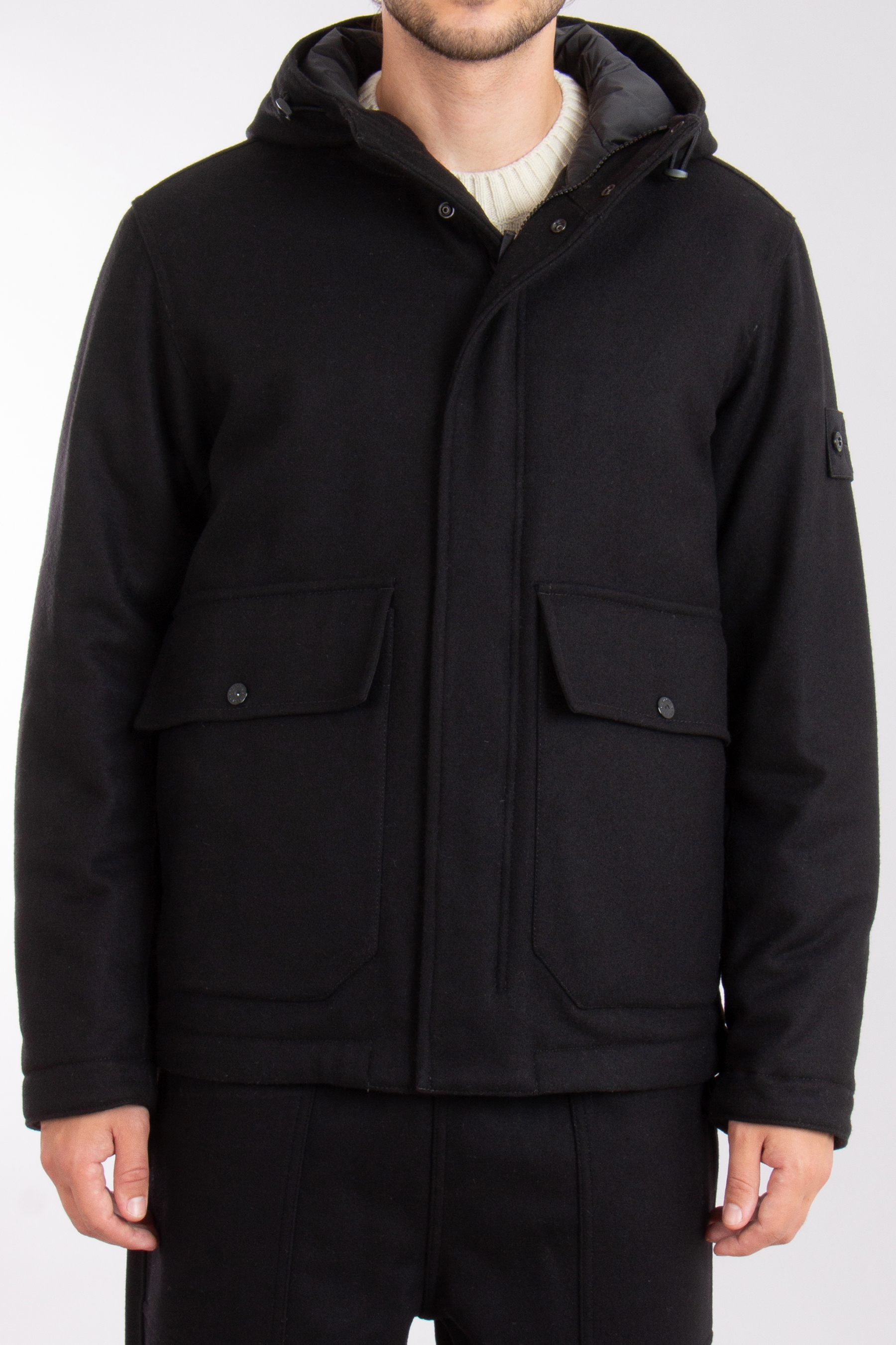 STONE ISLAND Ghost Piece Padded Carded Wool-Nylon Flannel Jacket STONE ISLAND Ghost Piece Padded Carded Wool-Nylon Flannel Jacket