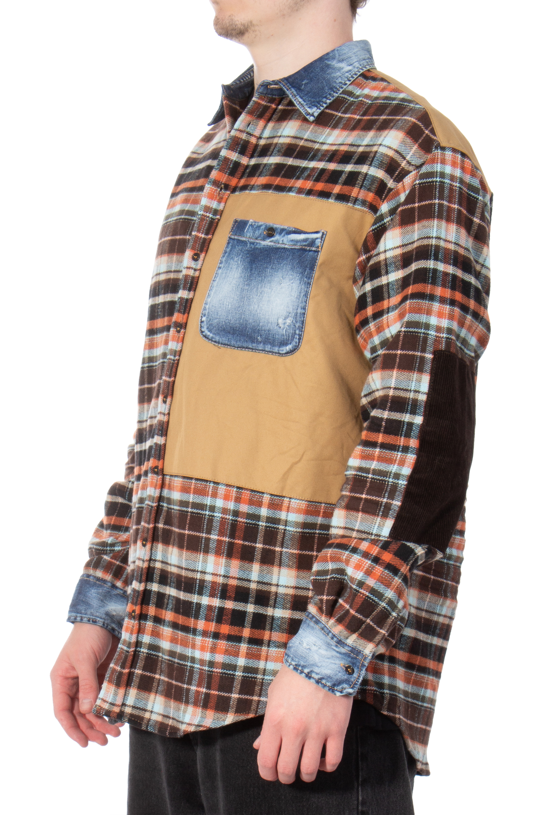 DSQUARED2 Checked Dropped Shoulder Mix Media Shirt