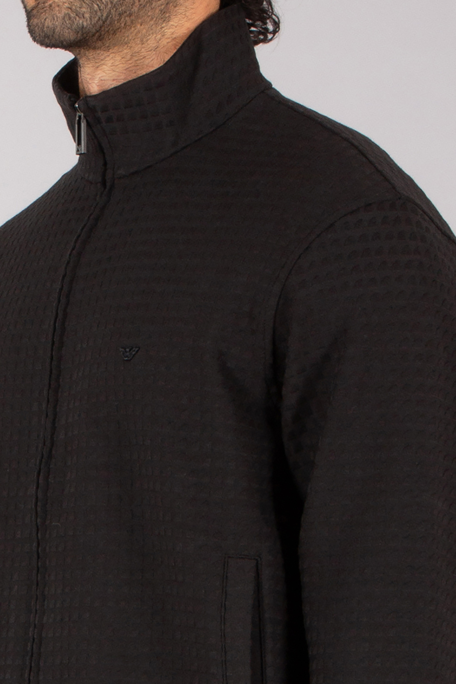 EMPORIO ARMANI Relaxed Fit Cotton-Lyocell Stretch Jacquard Zip-Up Sweatshirt Mantel, Jacke, Fleece, Mann, Person