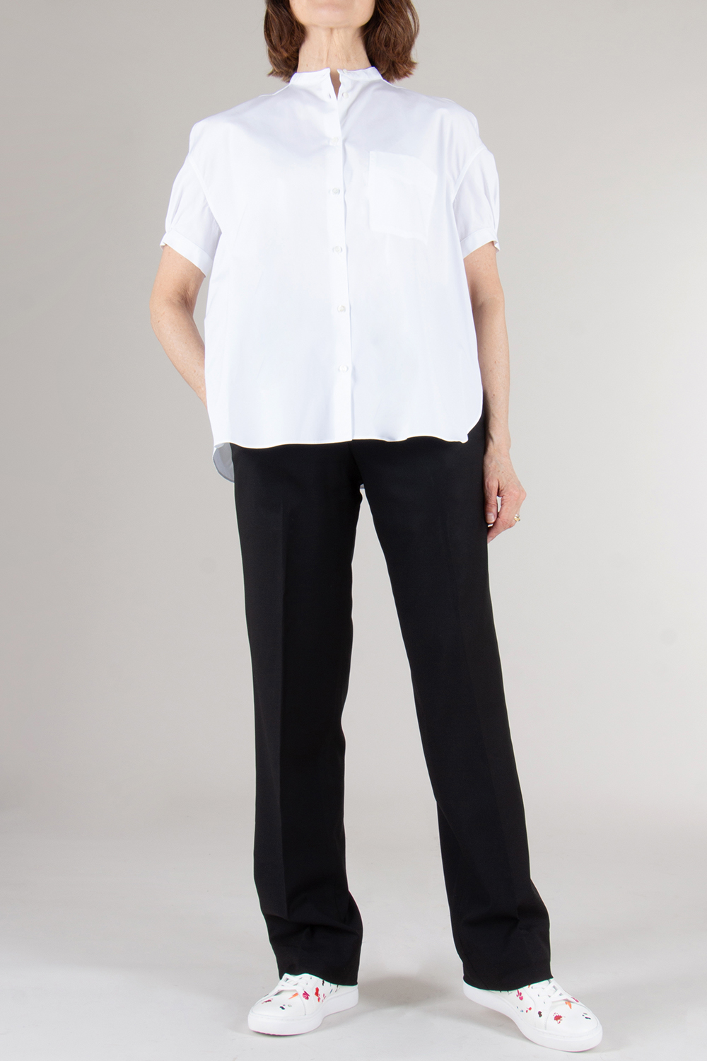 ASPESI Loose Fit Mandarin Collar Cotton Poplin Blouse