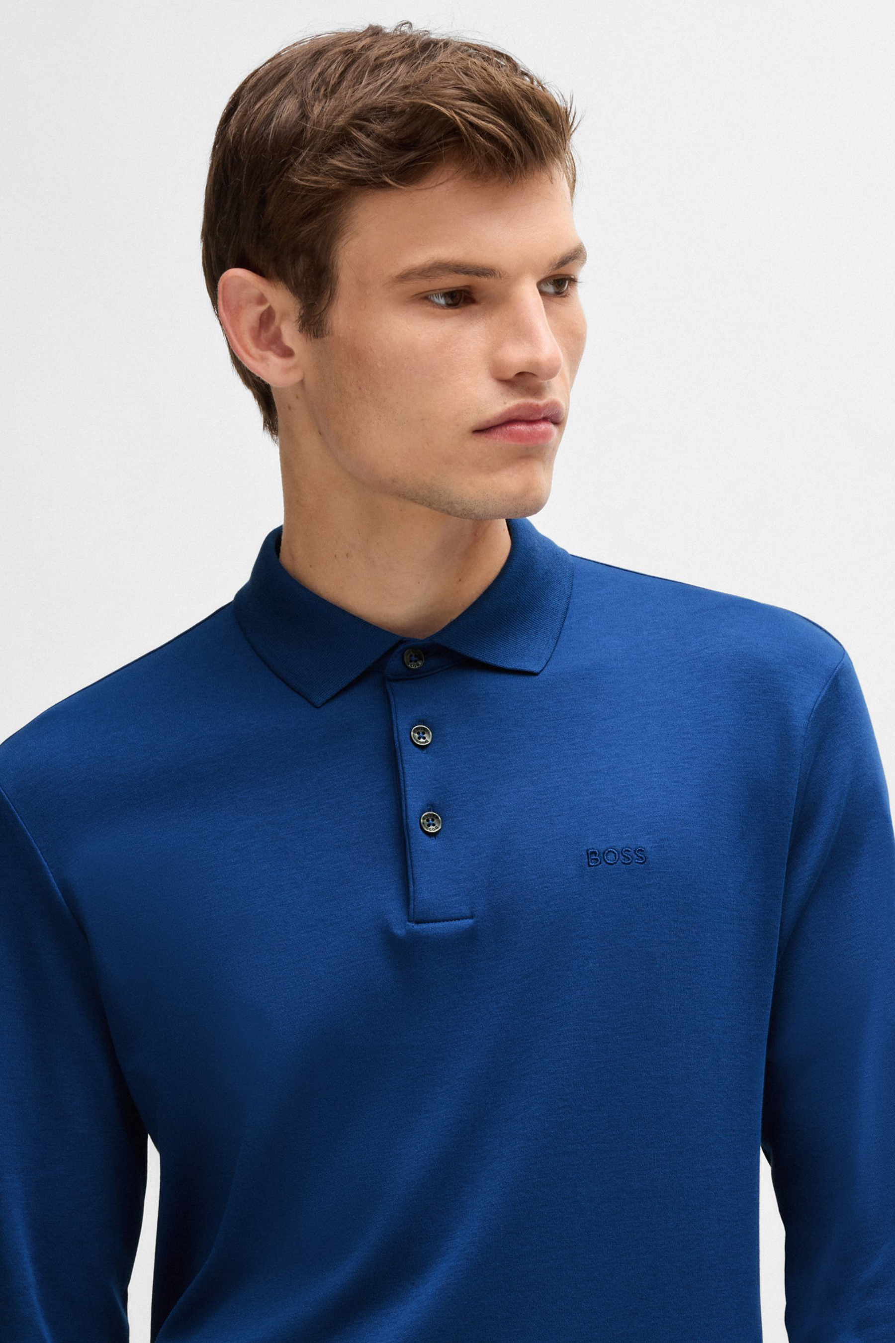 BOSS Regular Fit Embroidered Interlock-Cotton Long-Sleeve Polo Shirt Pado BOSS Regular Fit Embroidered Interlock-Cotton Long-Sleeve Polo Shirt Pado