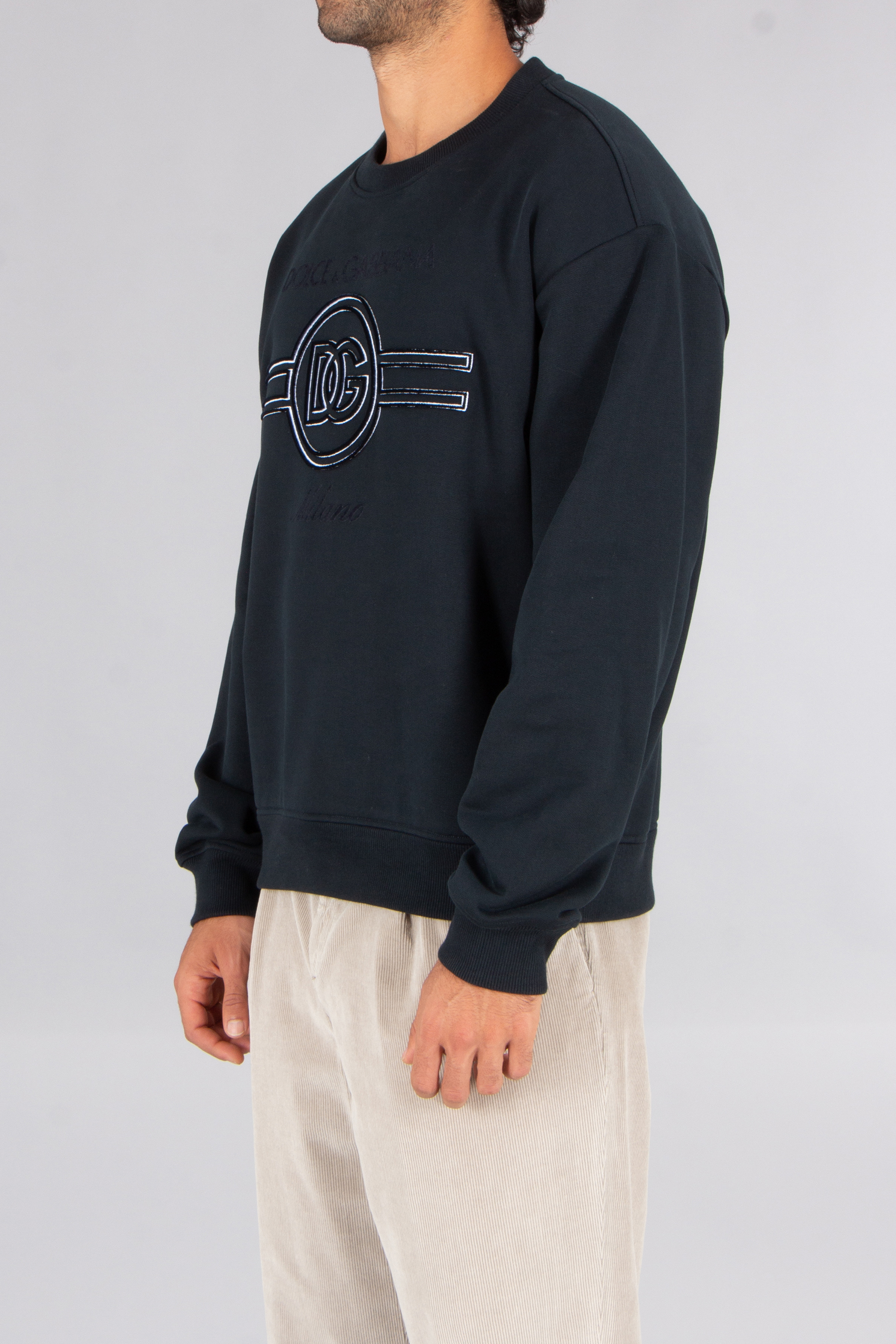 DOLCE & GABBANA Regular Fit Embroidered Cotton Frnech Terry Sweatshirt Langarm, Ärmel, Strickwaren, Pullover, Sweatshirt