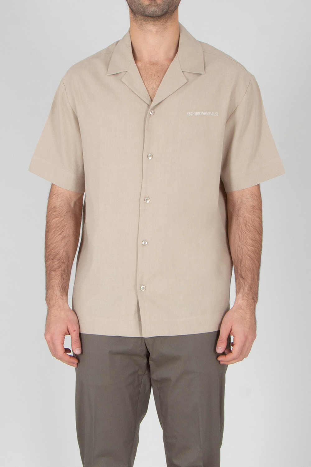 EMPORIO ARMANI Relaxed Fit Linen Blend Beachwear Short-Sleeve Shirt