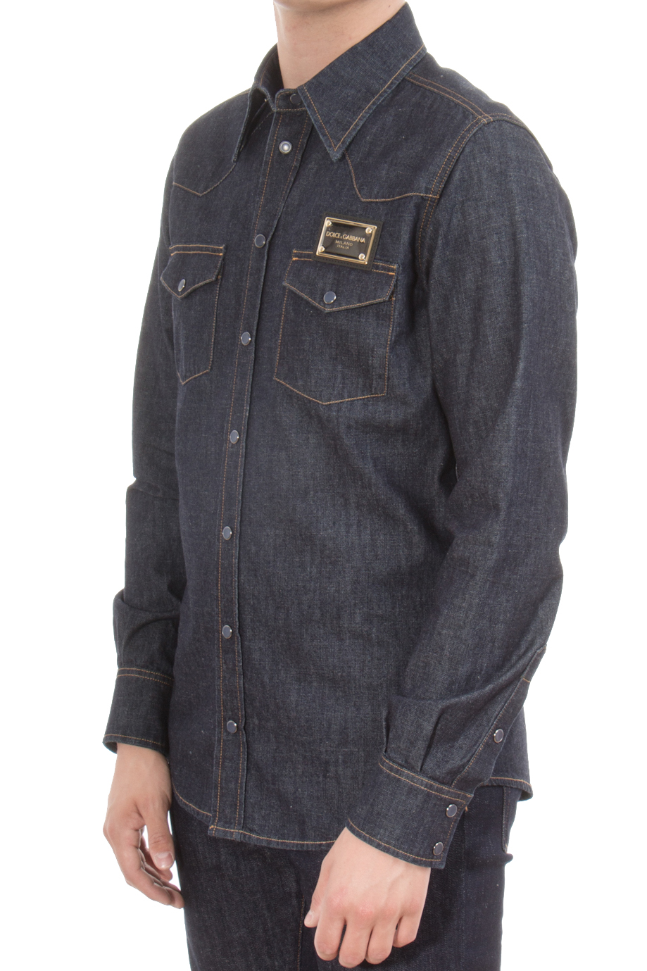 DOLCE & GABBANA LOGO PATCH JEANS SHIRT DOLCE & GABBANA LOGO PATCH JEANS SHIRT