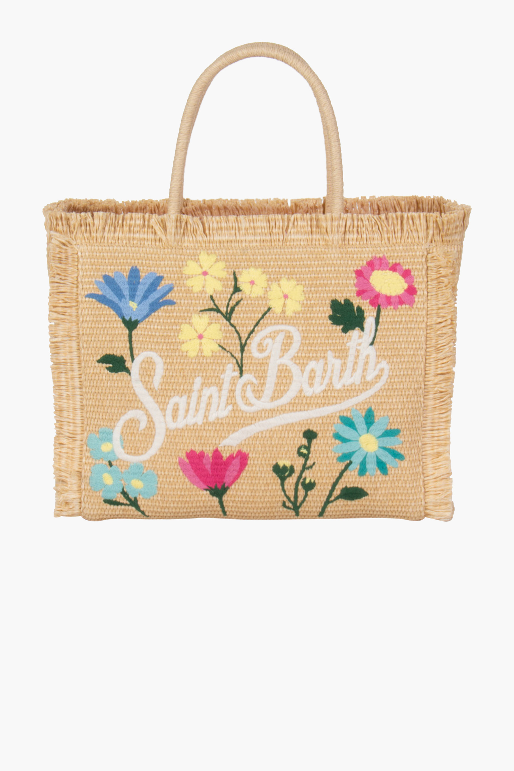 MC 2 SAINT BARTH Flowery Multicoloured Embroidery Vanity Straw Tote Bag