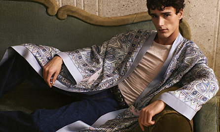 Man on sofa, coat, fashionable, casual clothing, robe