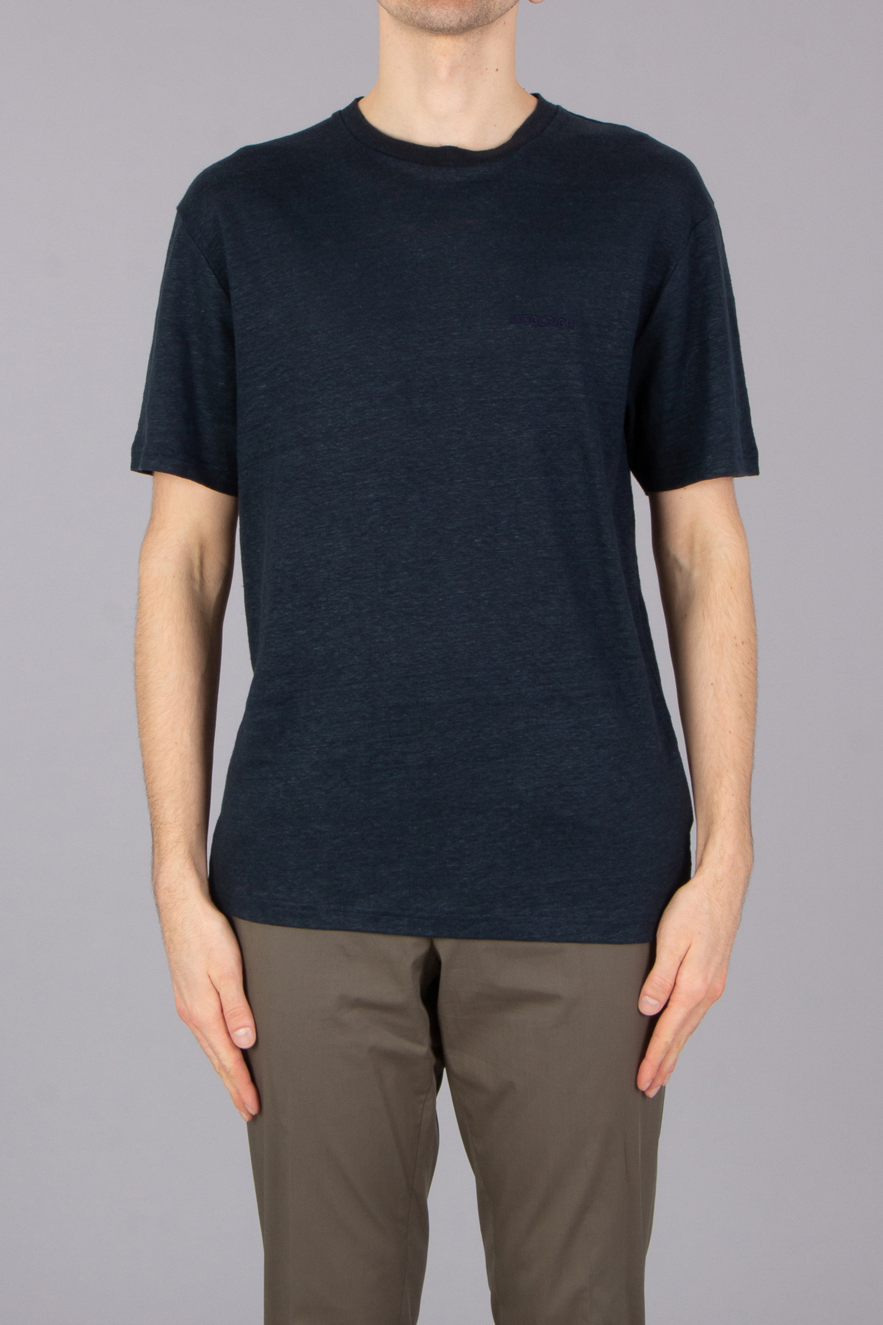 WOOLRICH Regular Fit Embroidered Linen T-Shirt WOOLRICH Regular Fit Embroidered Linen T-Shirt