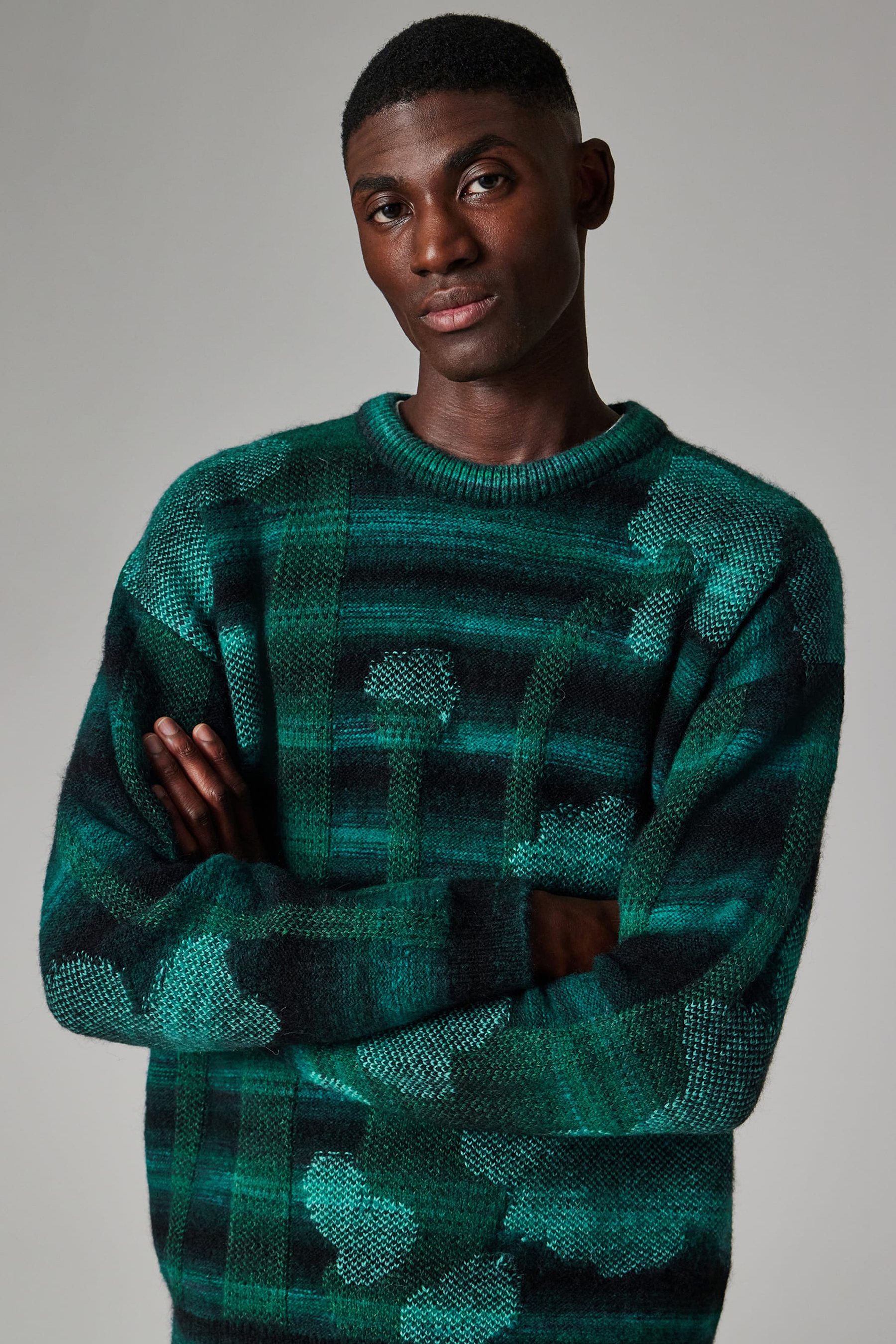 PAUL SMITH Relaxed Fit Field Flowers Pattern Wool-Alpaca Blend Crew Neck Sweater Bekleidung, Strickwaren, Pullover