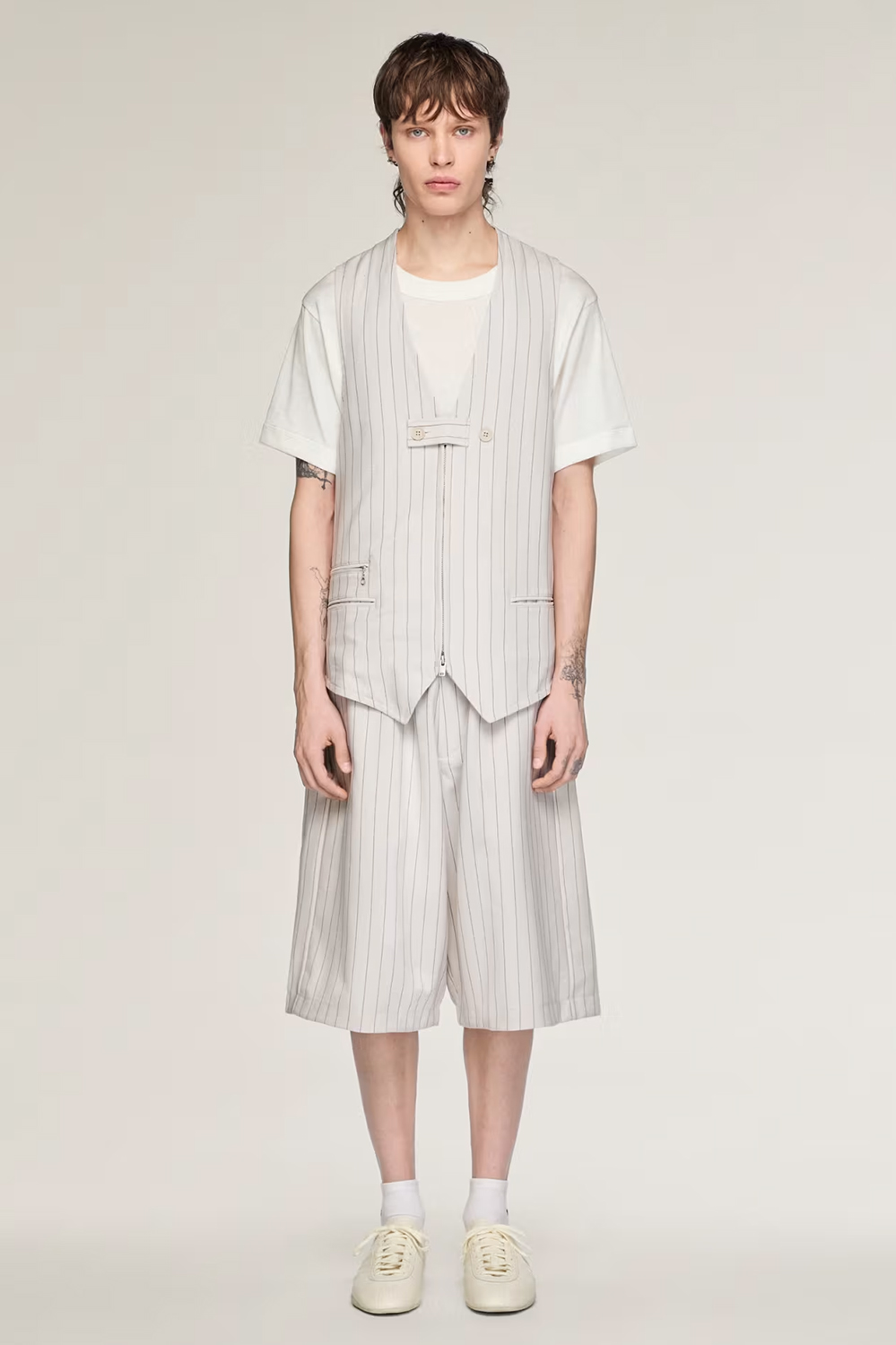 Y-3 Oversized Fit Pinstripe Twill Sport Uniform Shorts