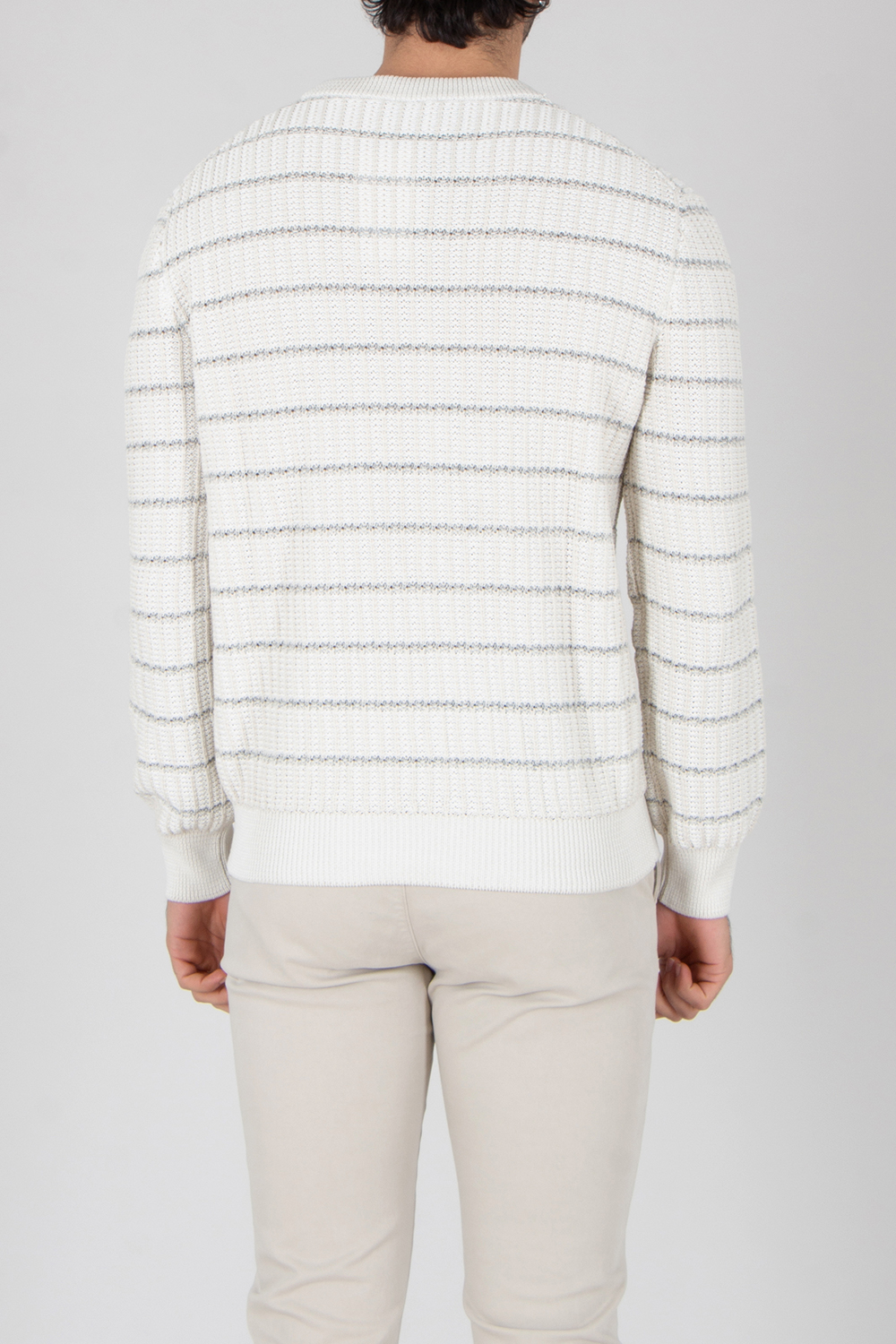 BRIONI Regular Fit Checked Structure Cotton-Linen Blend Crew Neck Sweater