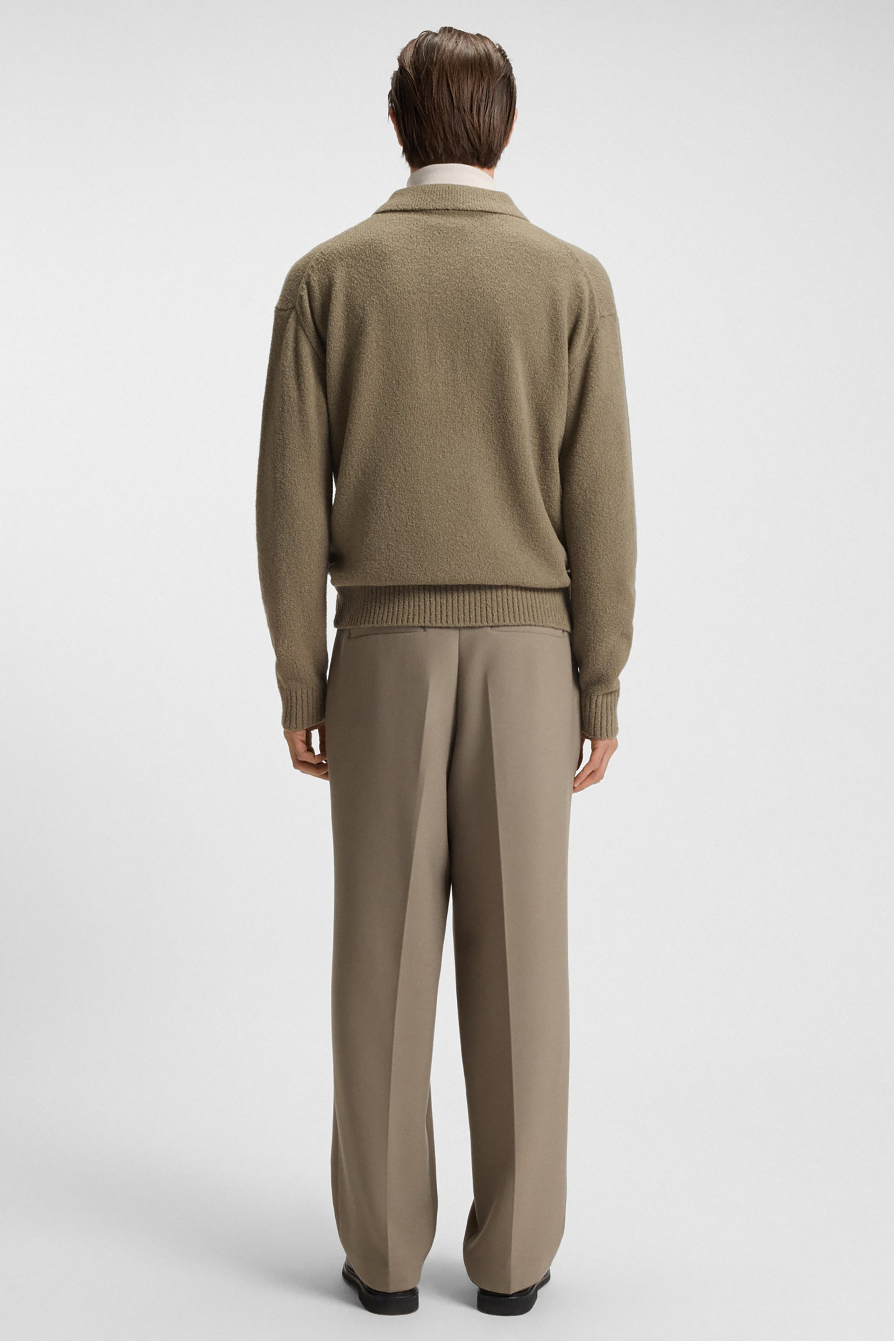 BOSS Relaxed Fit Virgin Wool Knit Polo C-Hadone Bekleidung, Khaki, Mantel, Strickwaren, Pullover