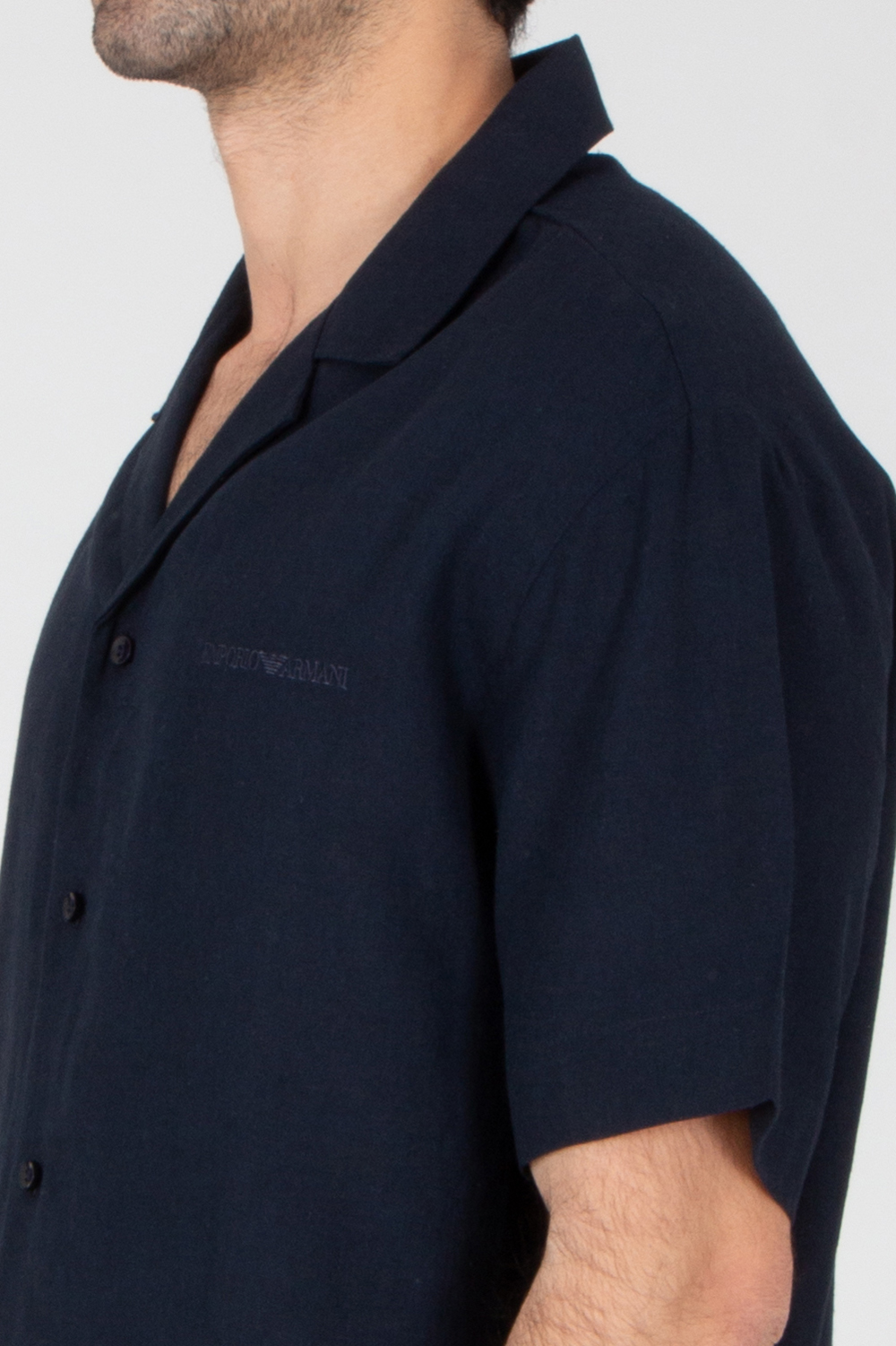 EMPORIO ARMANI Relaxed Fit Linen Blend Beachwear Short-Sleeve Shirt