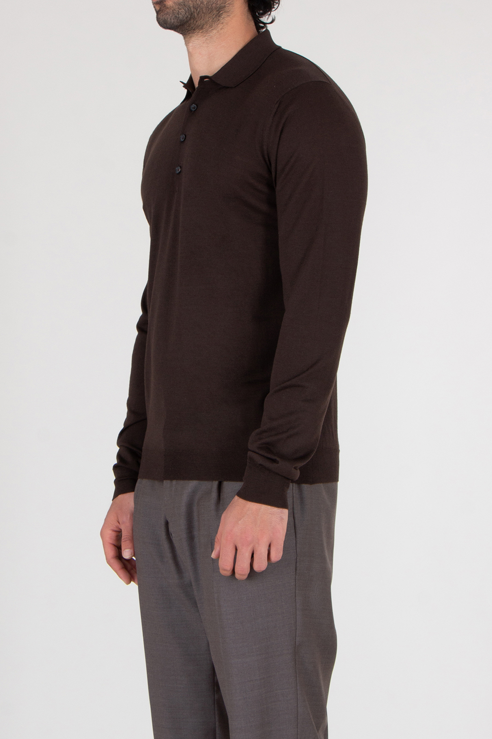 AIDA BARNI Regular Fit Knitted Wool Long Sleeve Polo Shirt